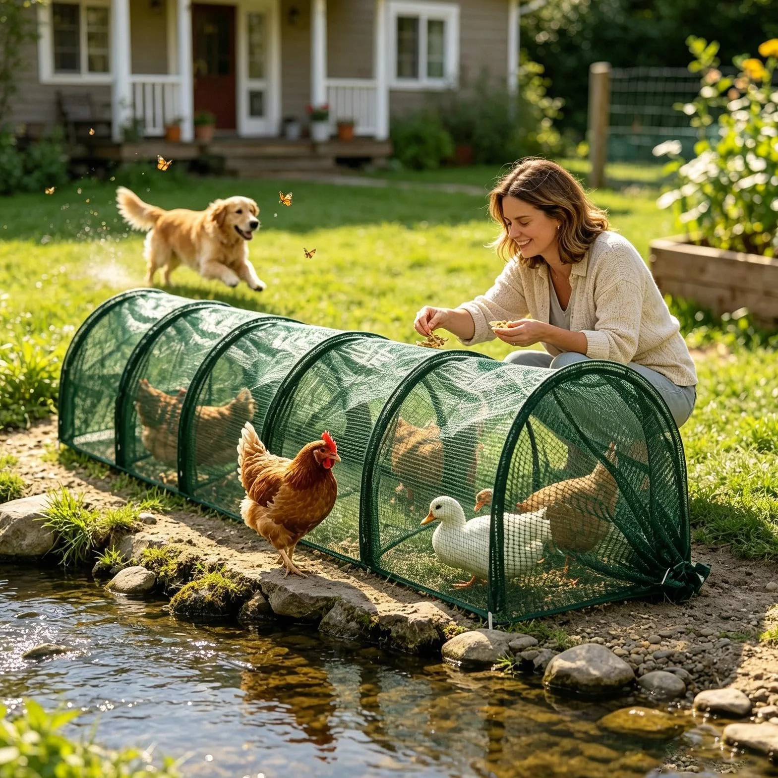 Tunnel lungo pieghevole per pollo, rete flessibile con clip di installazione rapida, recinto mobile per animali, gabbia esterna per anatre, oche, conigli, piccoli animali domestici, pulcini