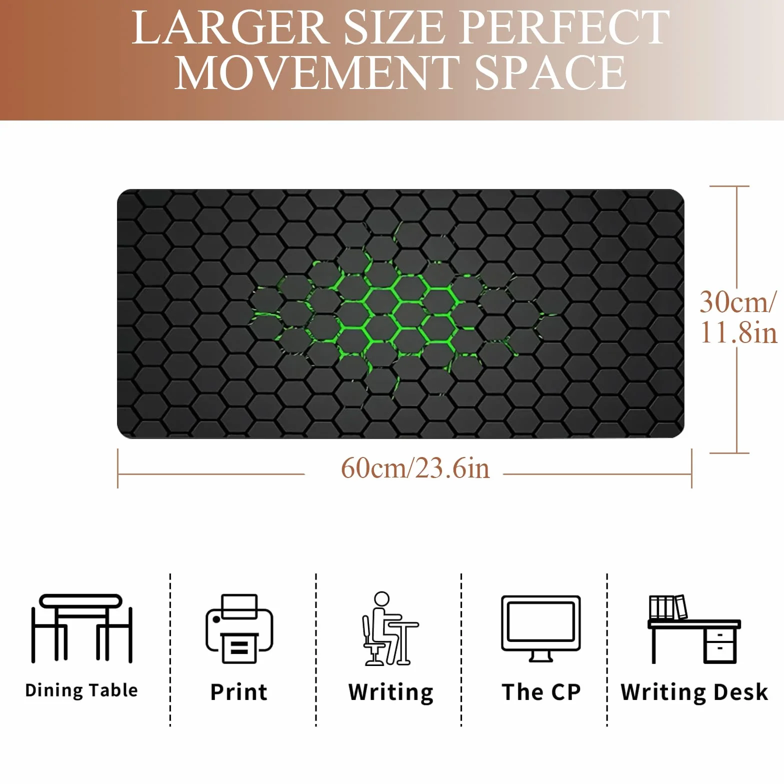 Tappetino per mouse da gioco 600x300 XL, bordi cuciti anti-sfilacciamento, base in gomma antiscivolo, verde