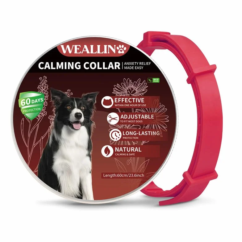 WEALLIN Collare Calmante Anti-Ansia per Cani, Regolabile Impermeabile Feromoni Naturali 60 Giorni Rosso