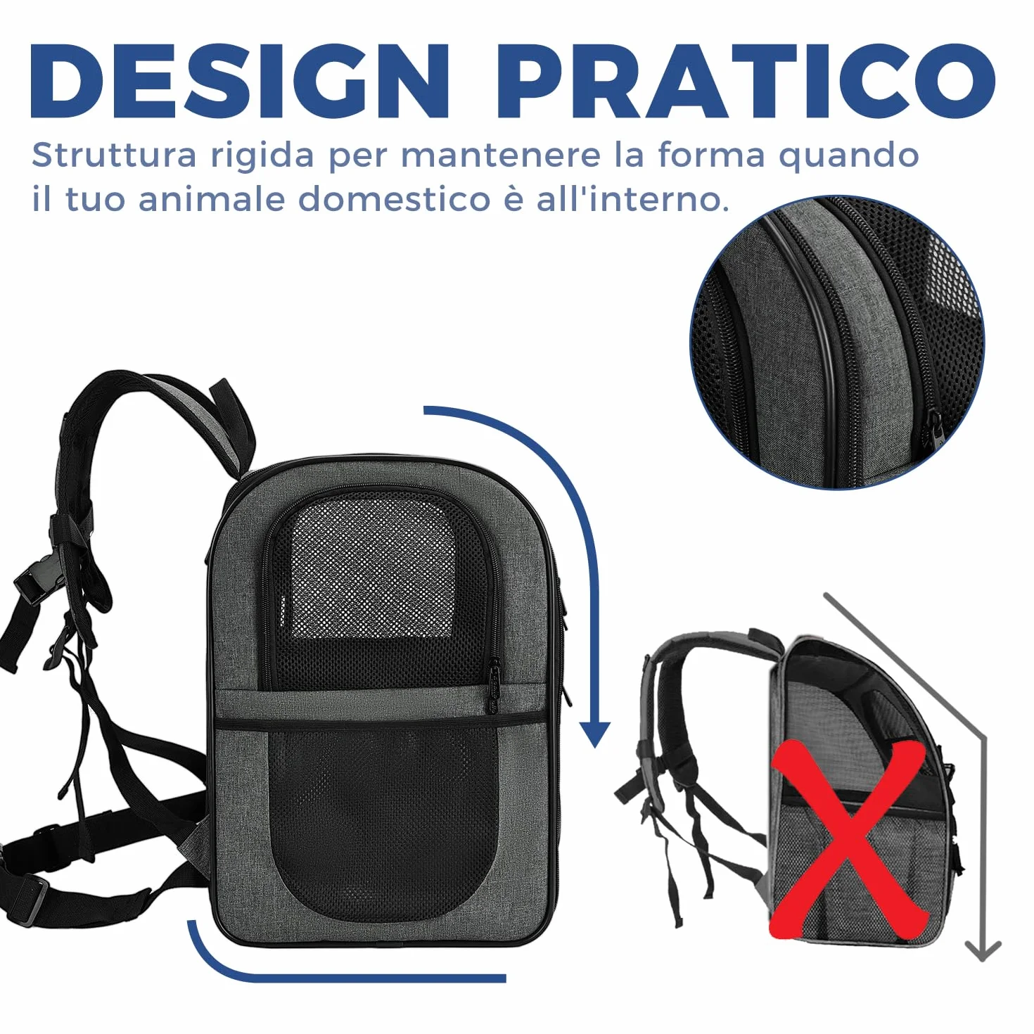 APOLLO WALKER Zaino per Cani e Gatti Traspirante con Supporto per la Schiena, Grigio