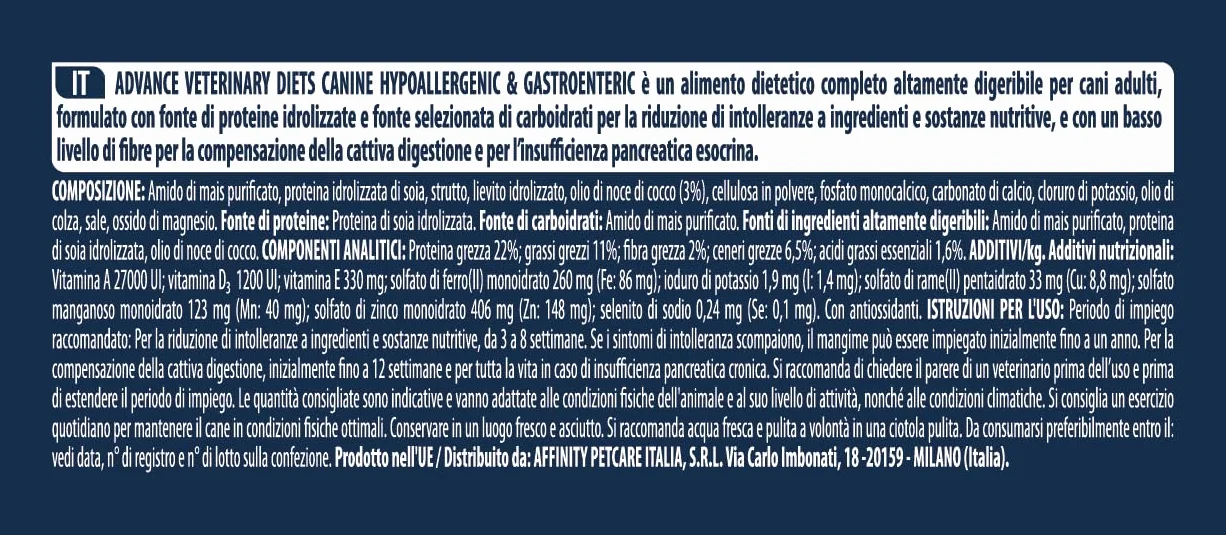 Advance Veterinary Diets - Hypoallergenic - Cibo per Cani con per Le Reazioni Avversi agli Alimenti - 10kg