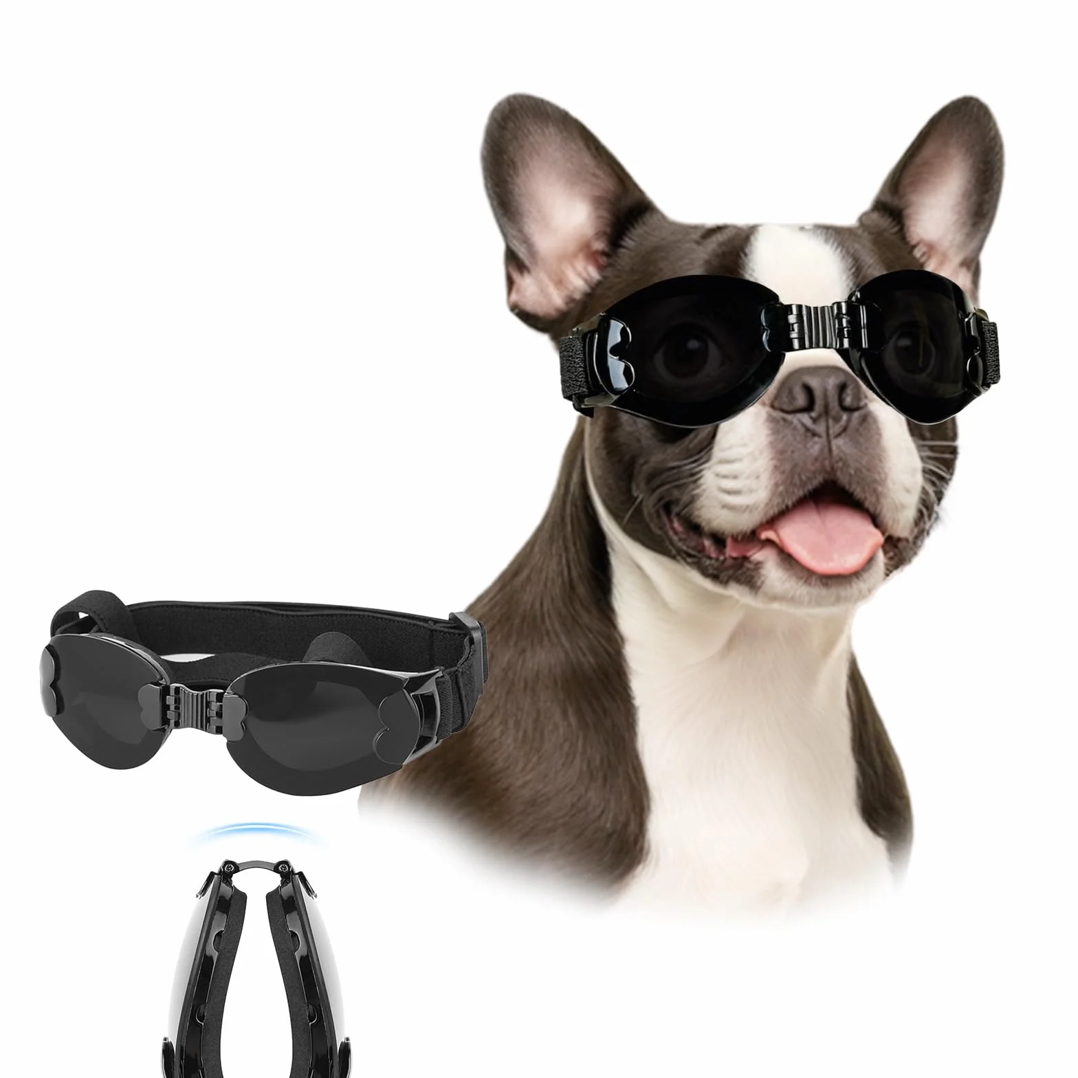 Occhiali da sole per cani pieghevoli, resistenti ai raggi UV, per cani di piccola e media taglia, equitazione/guida/viaggi all'aperto