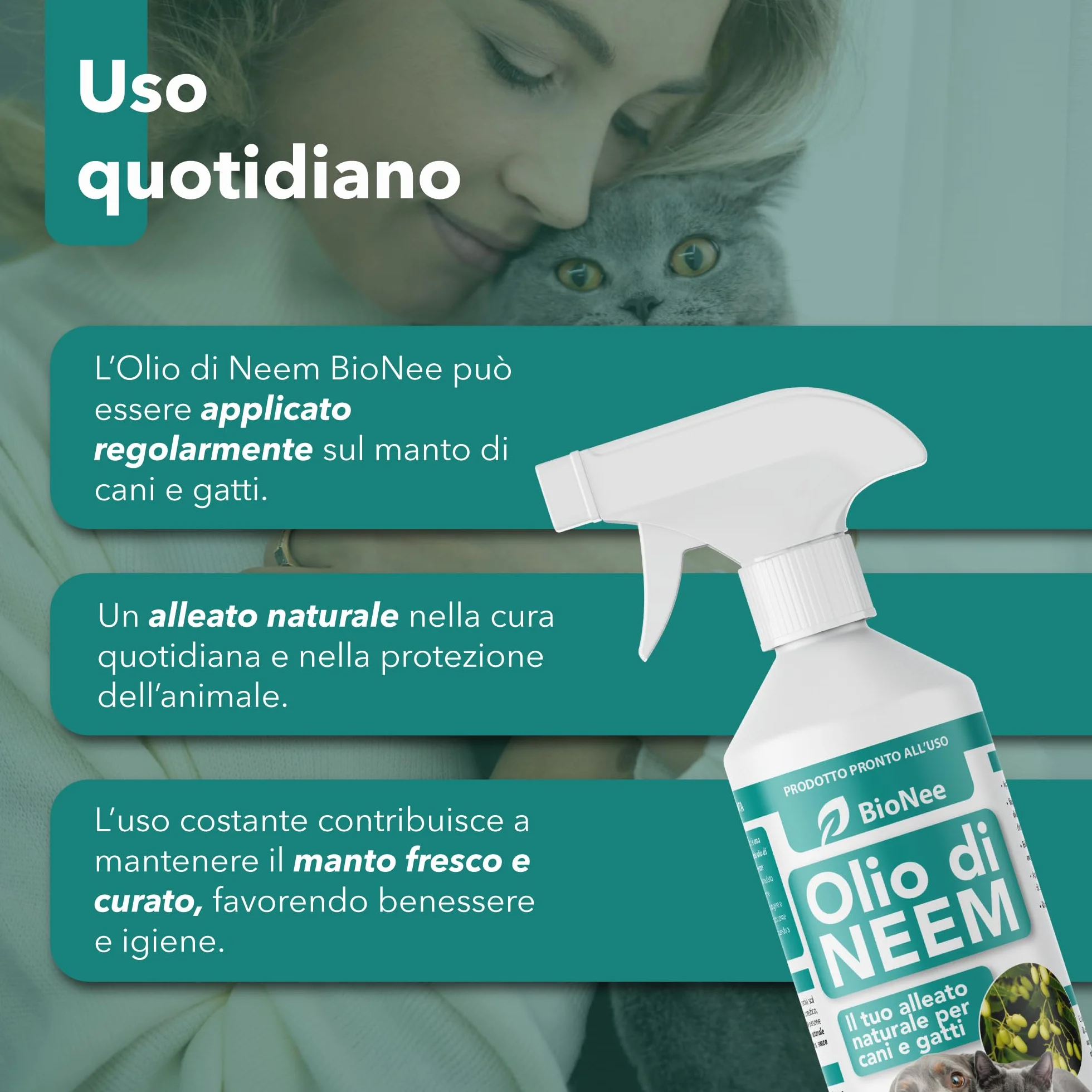 Olio di Neem per Cani e Gatti Spray 500 ml – Idrosolubile, Naturale, Non Unge – Azione Delicata, Effetto Barriera Sgradito a Zecche Pulci Zanzare Insetti
