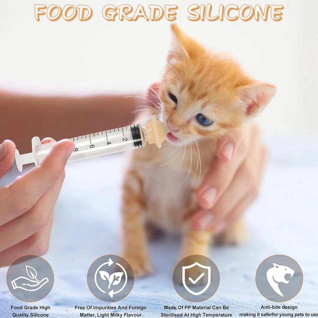10 Pcs Biberon per Gattini, Mini Tettarella in Silicone con Siringa Siringa per Alimentazione di Animali Domestici con Tettarella, Forniture Riutilizzabili per Gattini, Cuccioli, Piccoli Animali