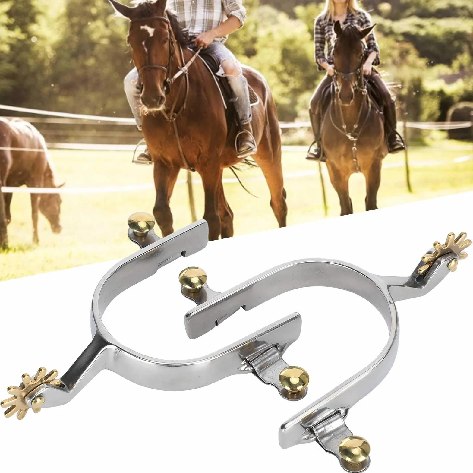 Robusti Speroni di Cavallo in Acciaio Inossidabile, Americani Spri da Cowboy, Progettati per Durata, Comodo Pulsante di Swing in Ottone, Design Elegante e Versatile, Stivali da Equitazione Unisex