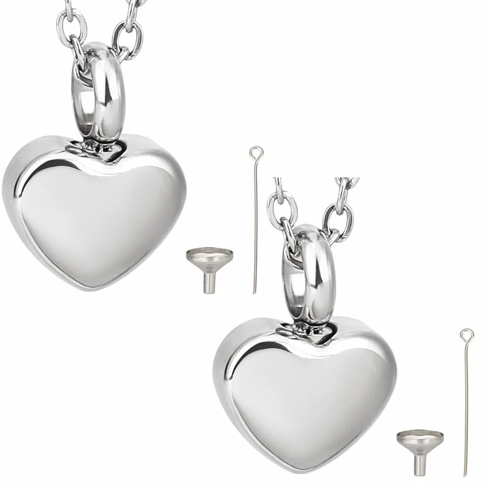 CREATCABIN Urna Commemorativa a Forma Cuore Collana Ceneri Acciaio Inossidabile Ciondolo 1.2x1.7cm