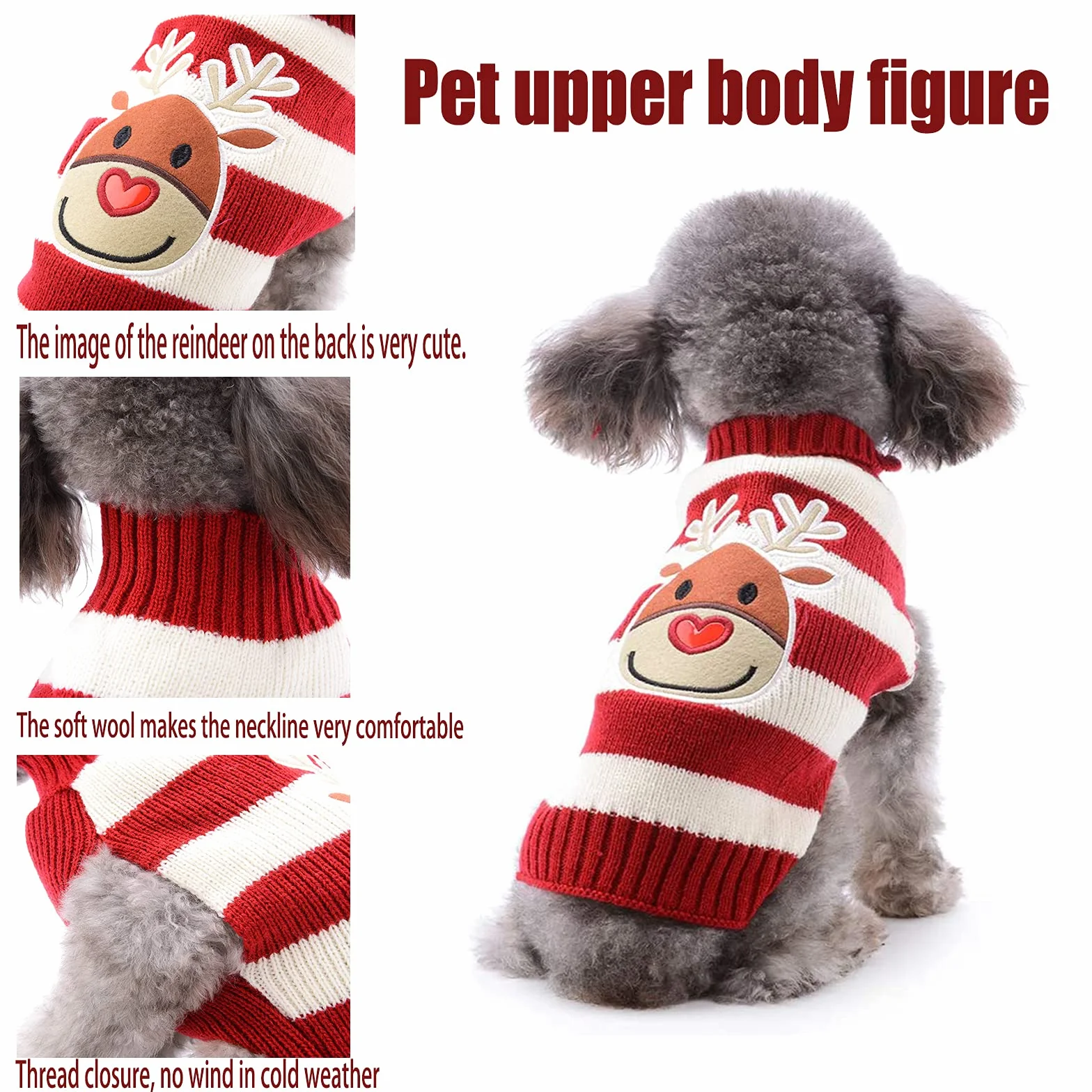 Maglioncino Natalizio per Cane Gatto, Costume Maglieria Maglione Caldo Inverno, Motivo Strisce Alce
