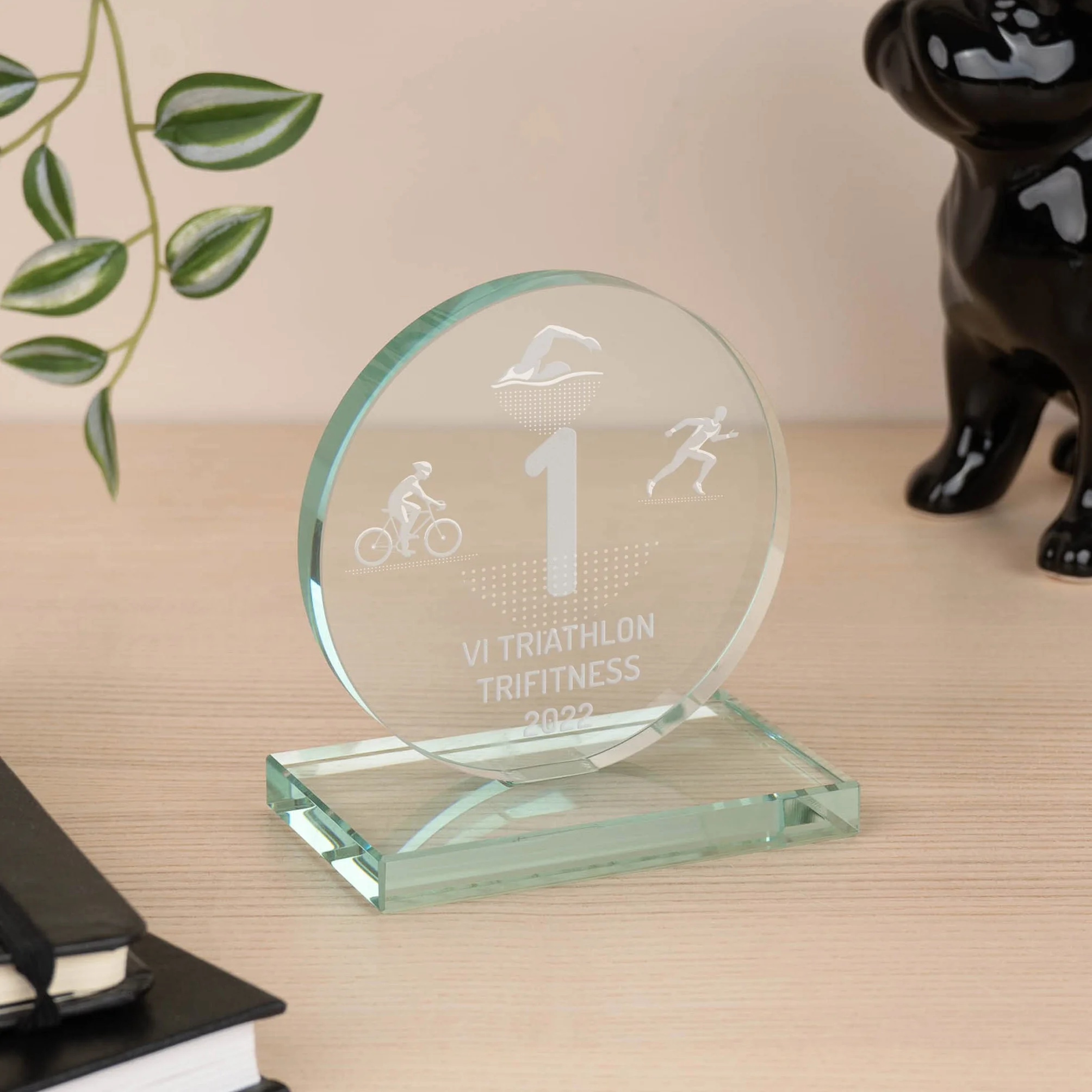 Wanapix | Trofeo Personalizzato in Vetro | Incisione Laser | Astuccio Incluso | Premio/Trofeo/Ricordo | Rotondo 10x11 cm