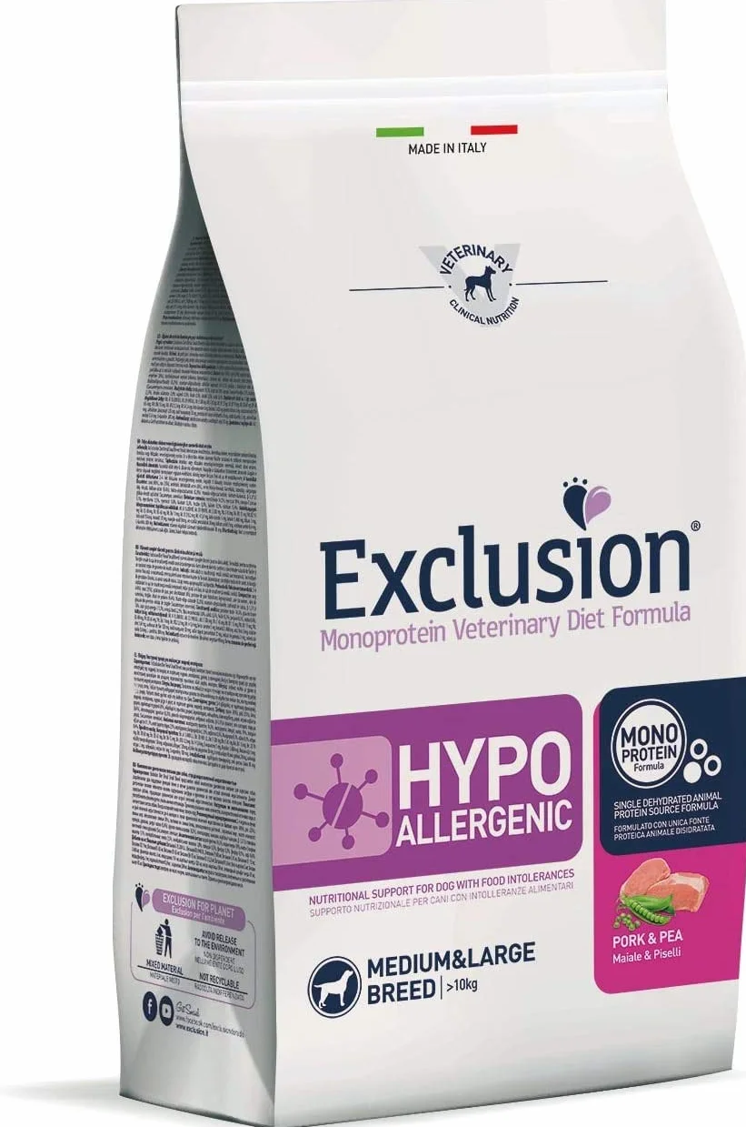 Exclusion Maiale & Piselli 12 kg Hypoallergenico per Cani Taglia Media e Grande