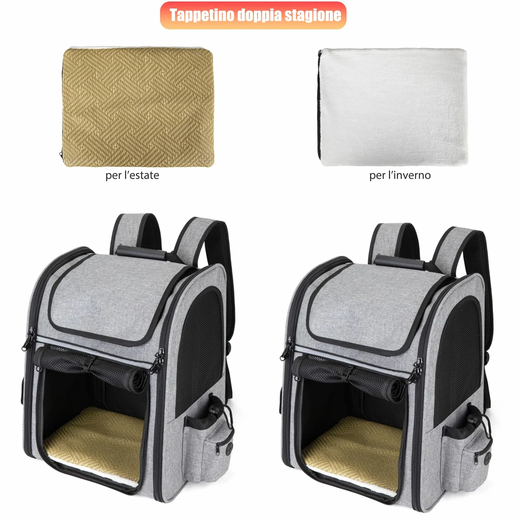 Zaino Trasportino Gatto Cane Estensibile Cuccia Portatile Grande Espandibile Borsa Porta Animali Pieghevole Traspirante per Cani Piccoli Cuccioli Gatti Medi Fino a 8kg Km15 (Grigio)