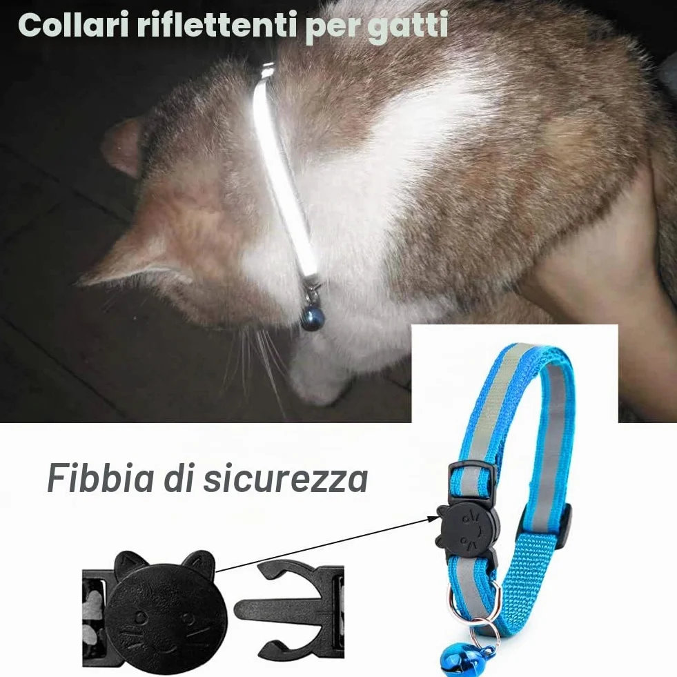 12PCS Collare Gatto Riflettenti,Collari per Gatti Antistrozzo con Campanellino,Regolabile 20-34 cm,Sicuro,Nylon, Accessori Animali Domestic (strip)