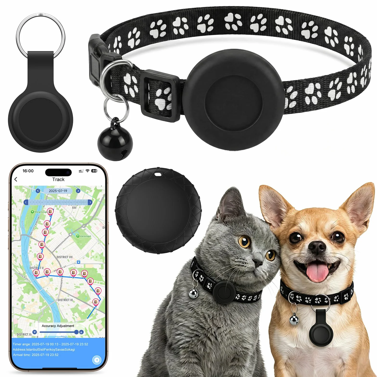 Collare GPS Gatto, Localizzatori GPS per Cani e Gatto, GPS per Cani Compatibile con iOS e Android, Nessun Abbonamento, Posizionamento Globale in Tempo Reale, per Animale Domestico, Impermeabile IPX6