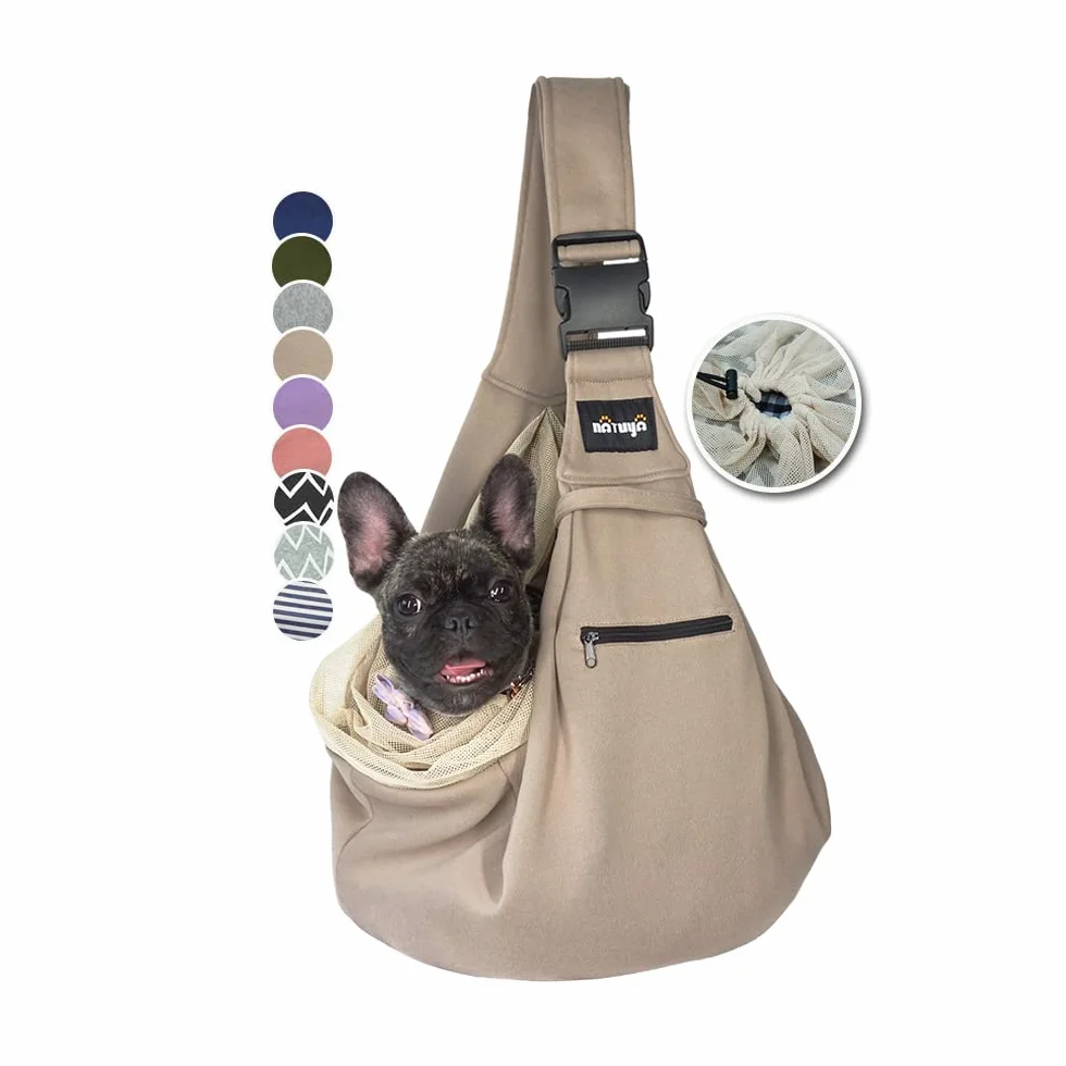 NATUYA Tracolla regolabile per cani di piccola taglia, borsa a mano libera per cani di piccola taglia, tracolla regolabile, tasca con cerniera, cintura di sicurezza in rete, trasportino per animali