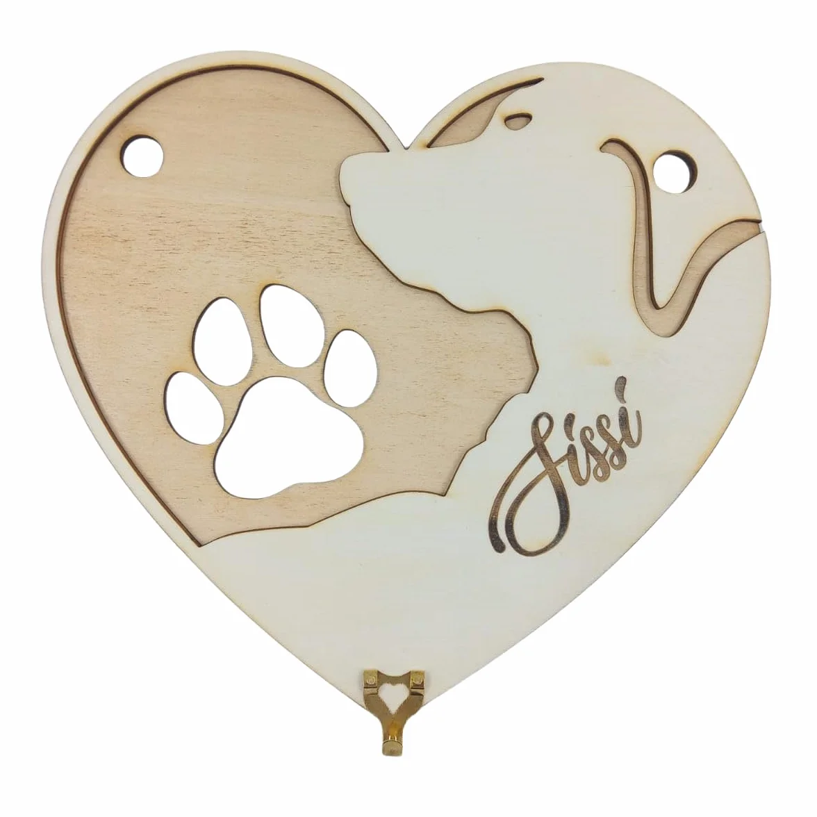 Porta guinzaglio in legno di pioppo o betulla 30x27 cm con incisione nome cane da parete