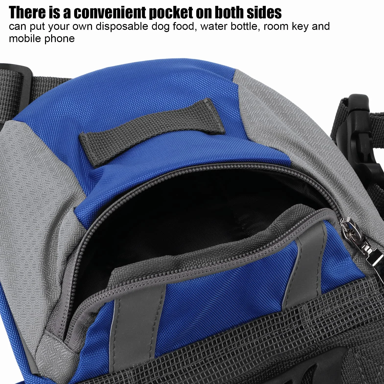 Pssopp Borse Laterali per Cani Nylon Hound Travel Camping Zaino Riflettente e Traspirante con Tasca per Cane(M)