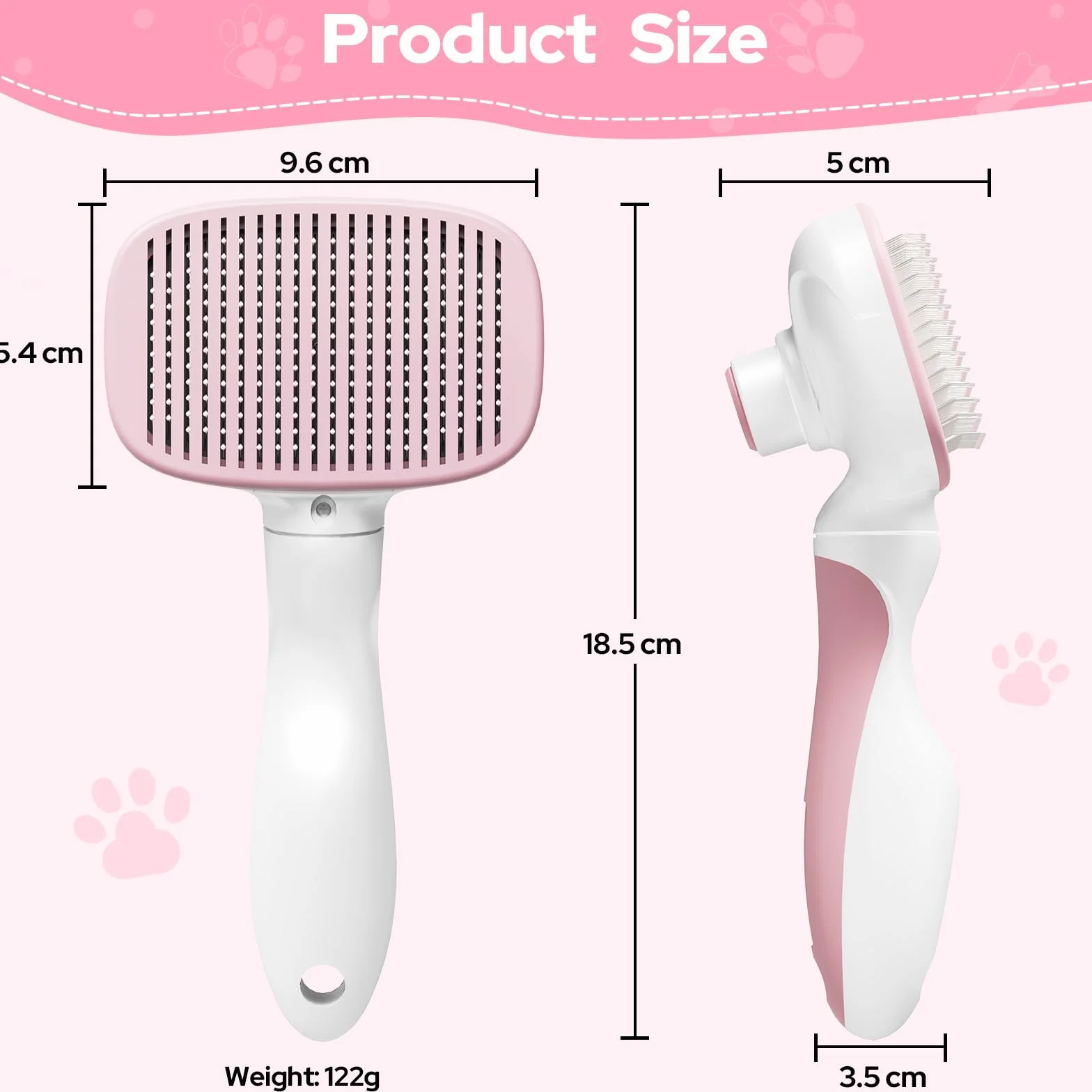 Zivacate Spazzola per Gatti, Autopulente per Animali Domestici, Nettoyage en Un Clic, Spazzola Cani, Manico Antiscivolo, Adatto a Cani e Gatti a Pelo Lungo, Medio e Corto - Rosa-Bianco