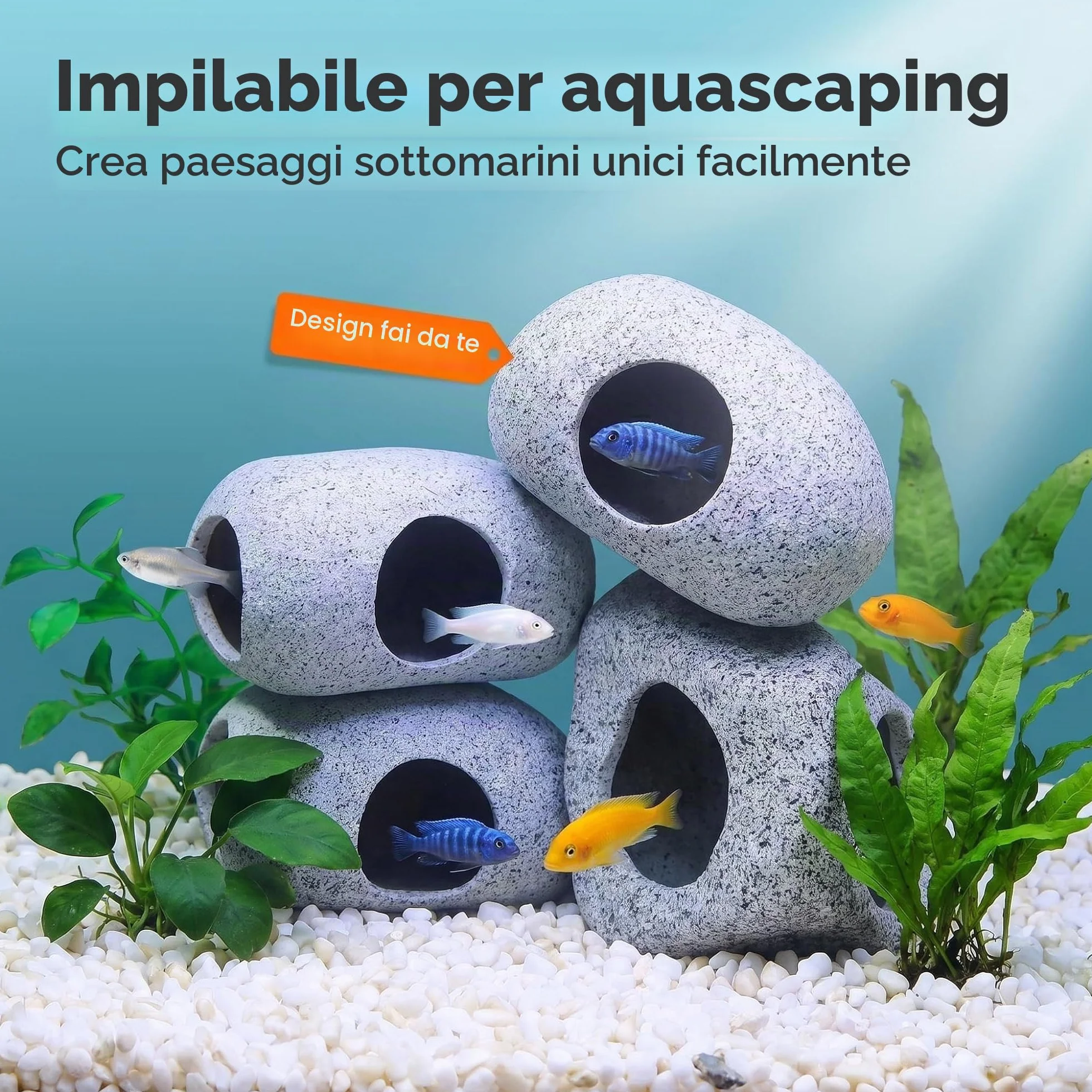 SpringSmart Grotta rocciosa per animali acquatici da riprodurre, giocare e riposare, ornamenti in ceramica sicuri e atossici, pietra decorativa per Betta