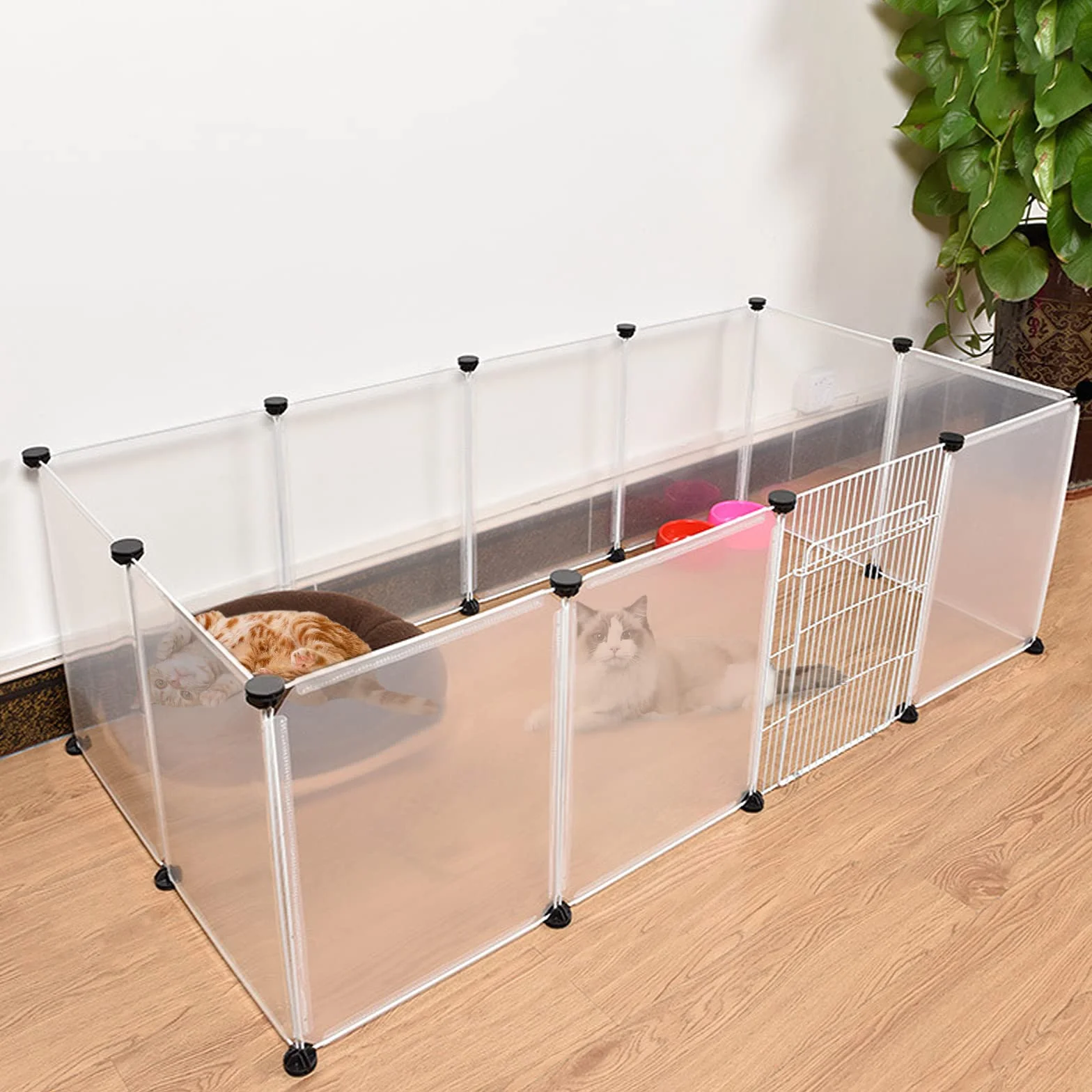 Froadp Recinzione per Animali Domestici Conigli da Esterno 145x75x48cm in Plastica, Recinto a Griglia con Porta per Cavie, Animali da Compagnia, Gabbia per Cuccioli, Hamster (Bianco Traslucido)