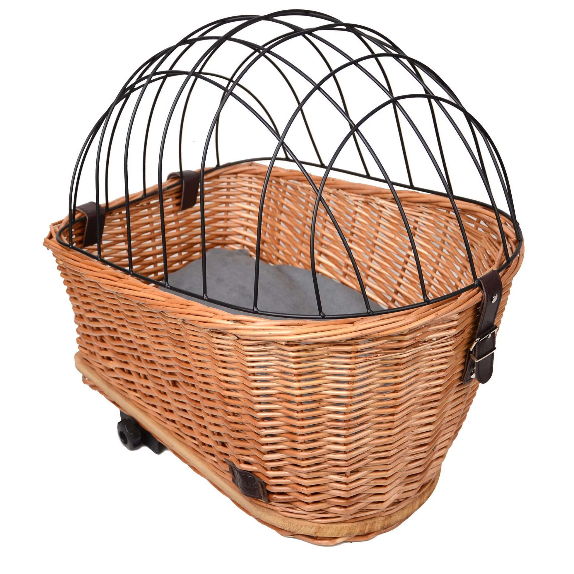 UNUS Cestino per bicicletta per cani in vimini, con copertura a griglia e cuscino, 47 x 29 x 34 cm