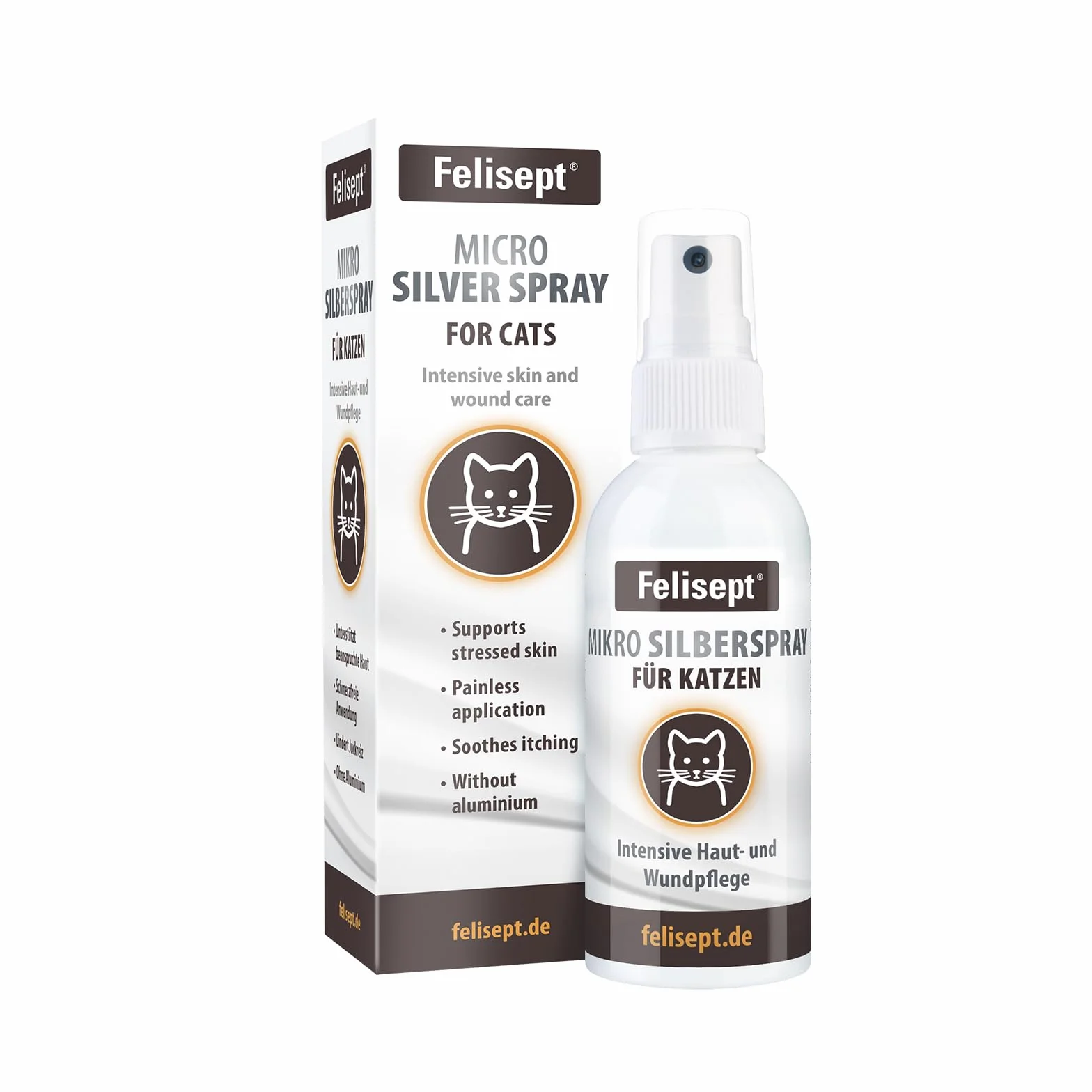 Felisept Micro Argento Spray per gatti 75ml - Cicatrizzante - Spray per ferite del cane - Indolore per il gatto - Senza alluminio e argento colloidale per gatti - Idratante