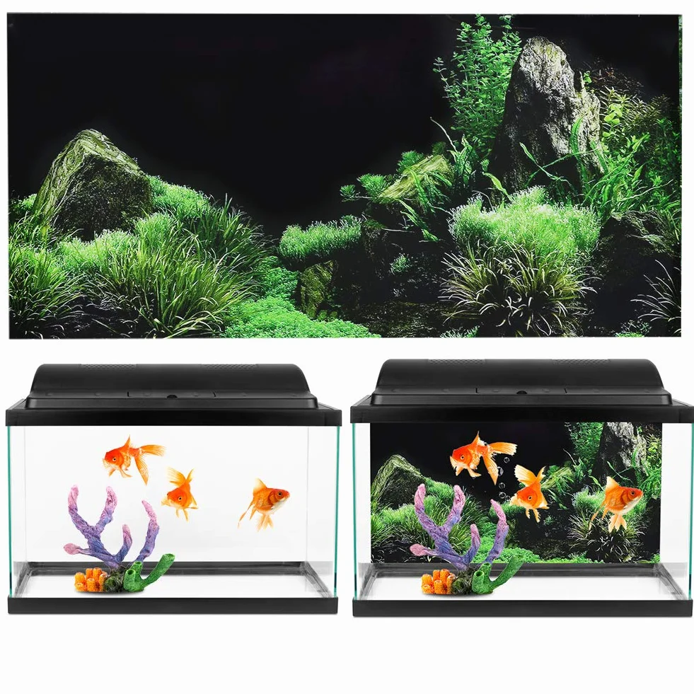 Buachois Adesivo per Acquario, Adesivo Decorativo per Acquario di Sfondo in PVC, Sfondo per Poster Adesivo per Pittura Subacquea in Erba(61 * 30cm)