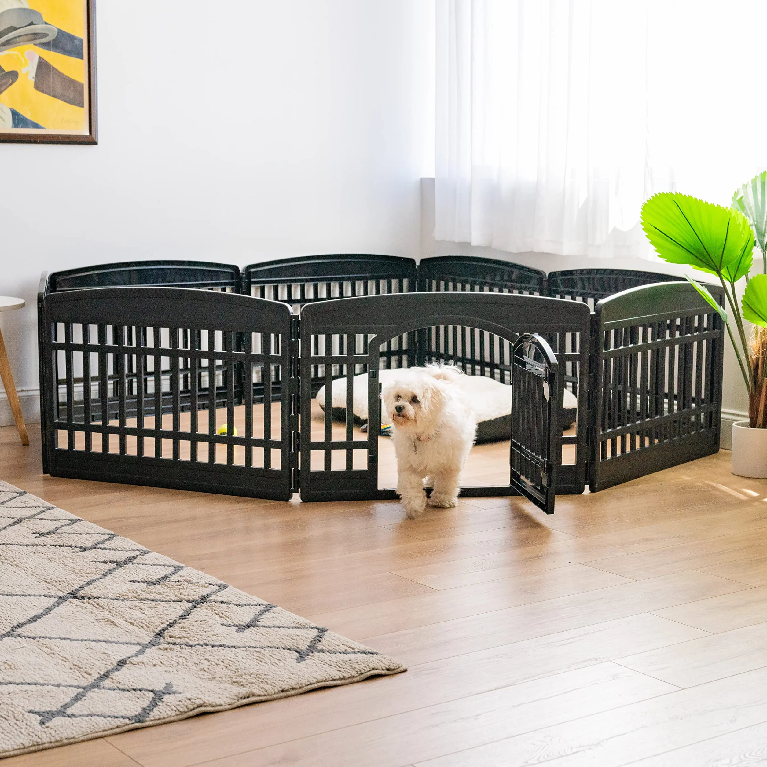 Iris Ohyama Recinto per Cani da Interno con Porta, A60cm, 8 Pannelli, Nero, Plastica, Parco, Per Cucciolo, Gatti, Animali domestici, Interni, Esterni, Gabbia, Cuccia, Canile, CI-608E