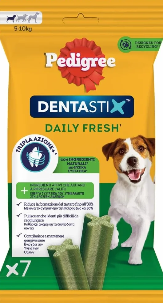 PEDIGREE DENTASTIX Fresh Snack quotidiani cani taglia piccola, 10 Confezioni da 7 pezzi