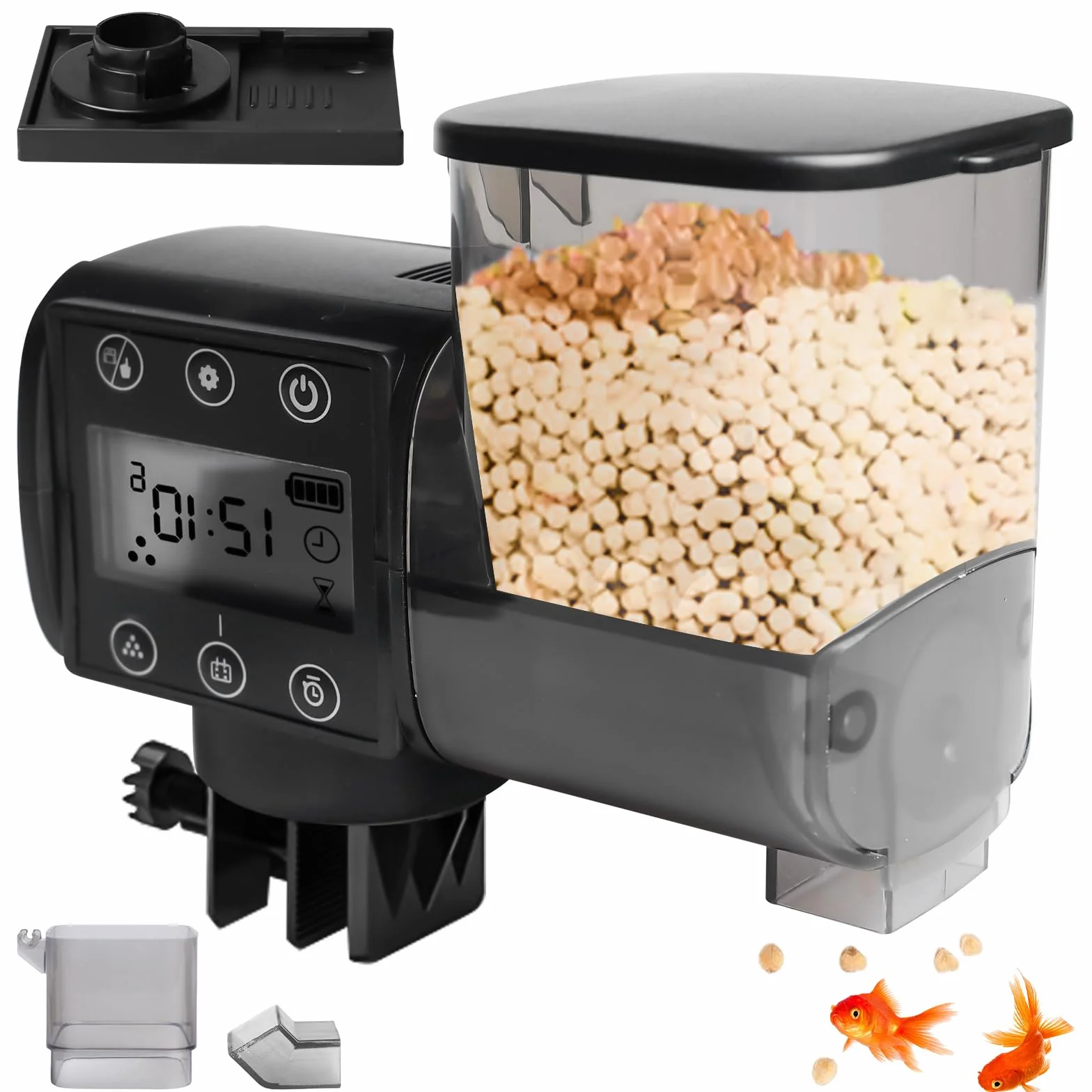 Alimentatore automatico per acquario, 250 ml, distributore automatico di alimenti per acquario, alimentazione a batteria, mangiatoia per pesce con cibo per pesci per vacanze
