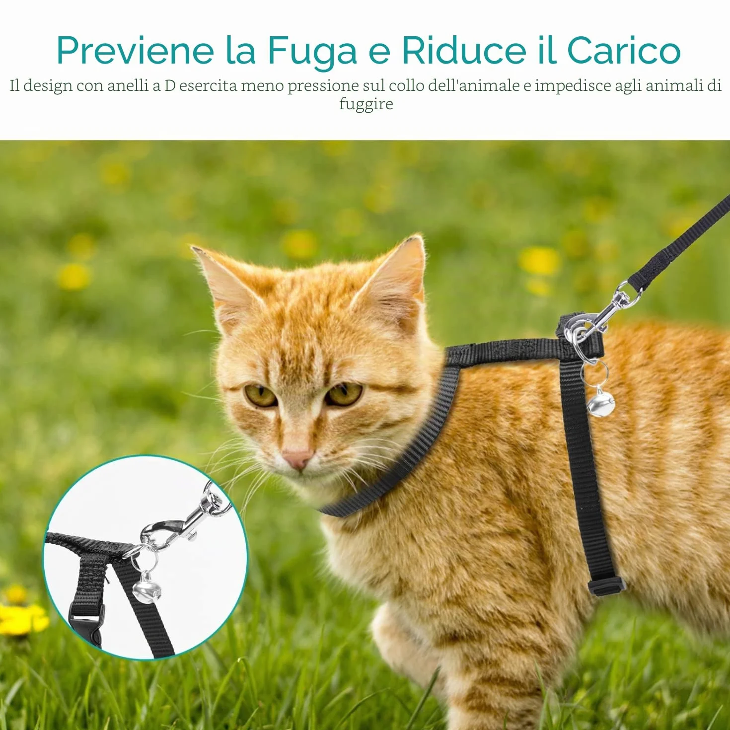 Nobleza Pettorina per Gatti con Guinzaglio Integrato, Imbracatura Regolabile per Gatti Piccoli e Cuccioli, Nero, Size W1.0*L120cm