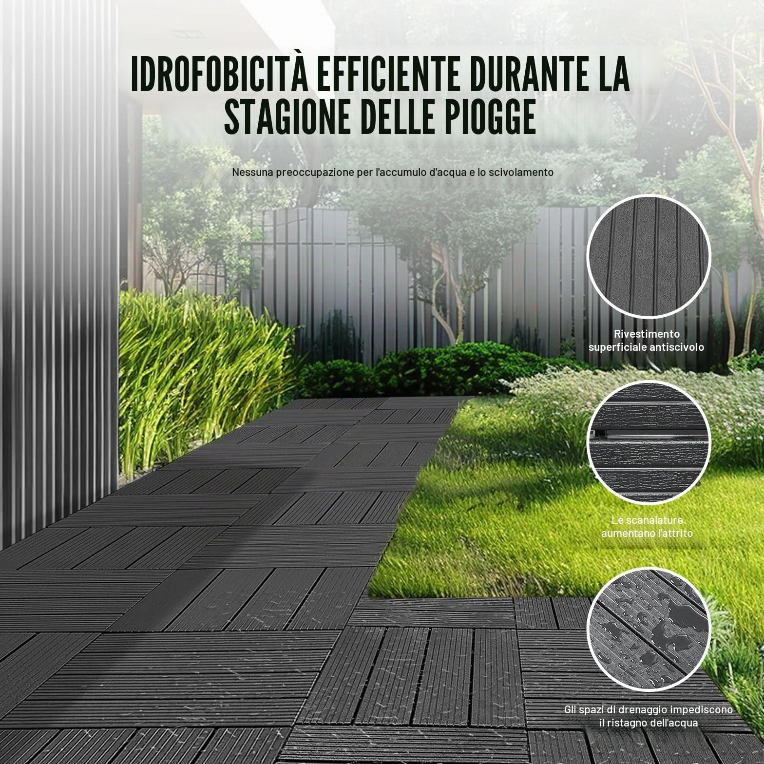 VEVOR Piastrelle per Patio ad Incastro 36 Pezzi 300 x 300 x 20 mm, Piastrelle Impermeabile in Plastica, Piastrelle per Tutte Le Condizioni Atmosferiche, per Portico Piscina Cortile, Grigio Scuro