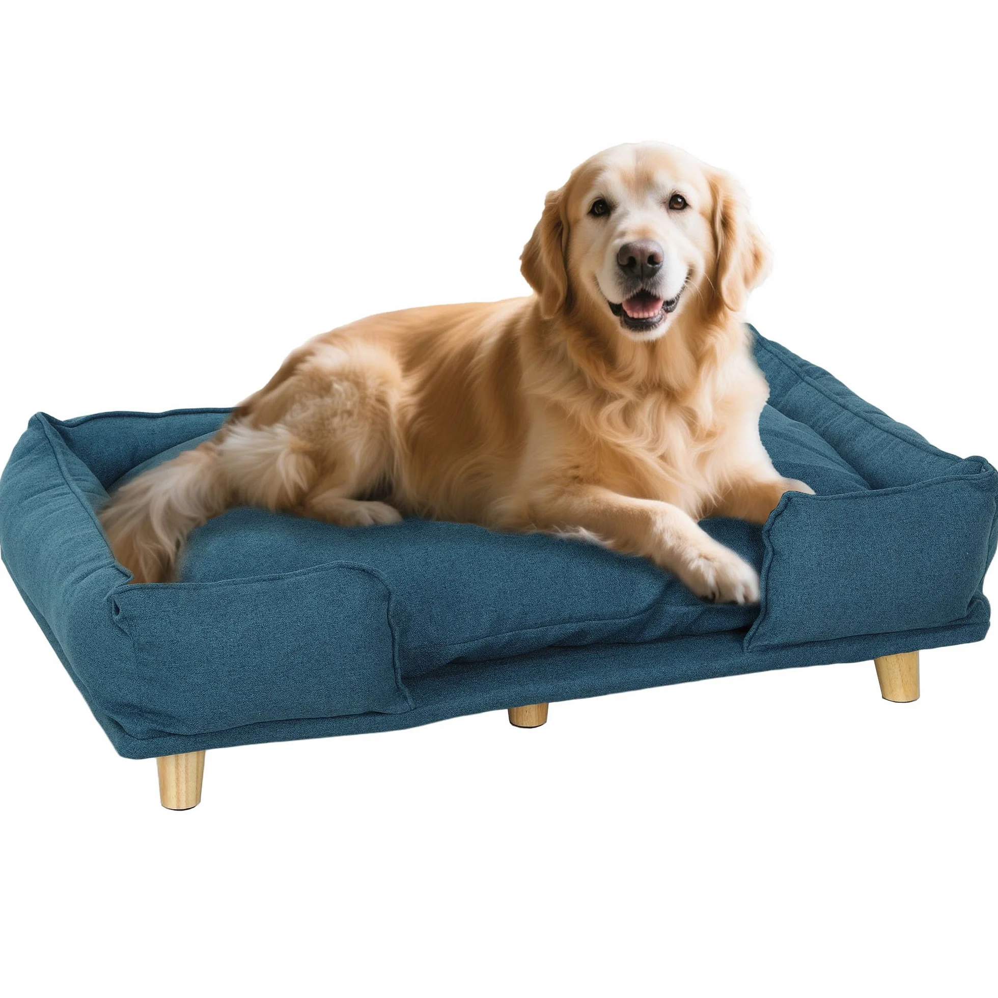 PawHut Divano per Cani Grandi Fino 30 kg, Cuccia Lettino Rialzato per Animali da Interno con Cuscino Rimovibile, 96x66x24 cm, Blu