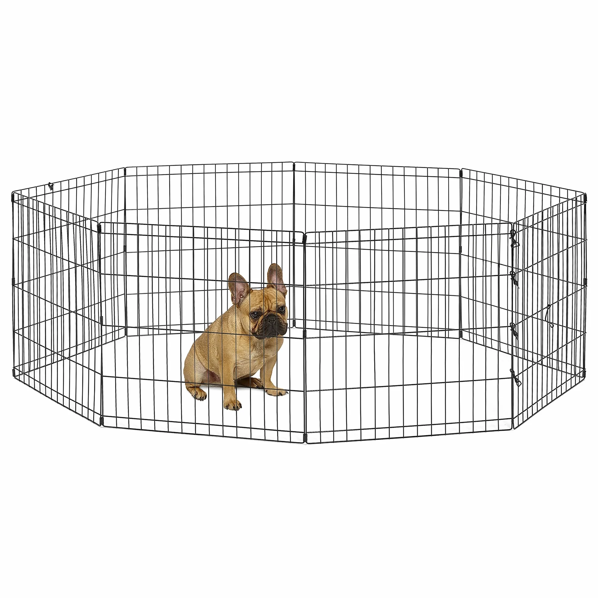 New World Recinto pieghevole in metallo per cani e animali domestici, senza porta, include picchetti di messa a terra e fornisce 1,5 metri di spazio di gioco, alto 61 cm, rivestimento nero
