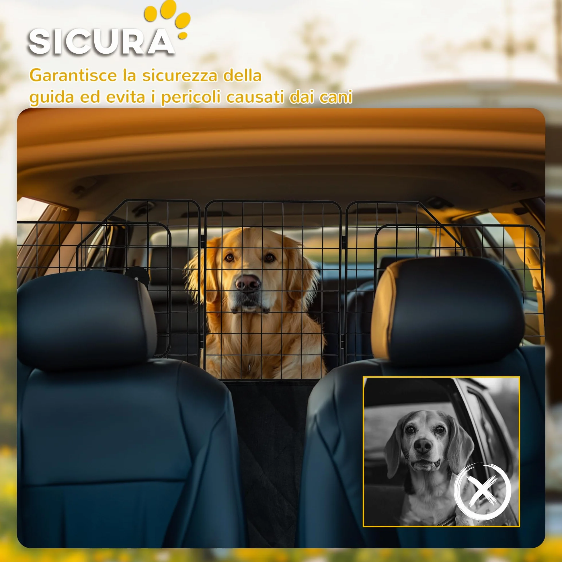 PawHut Griglia Divisoria Auto per Cani Universale, Barriera per Cani con Larghezza Regolabile e Pieghevole, 93-150x42cm, Nero