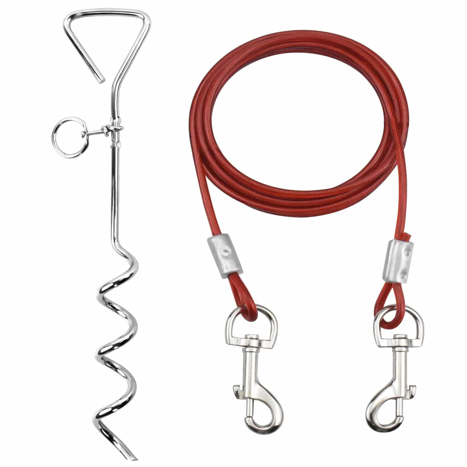 Kit Guinzaglio per Cani 3M e Picchetto per Cani in Acciaio Inossidabile per Legare i Cani da esterno, da Utilizzare all’Esterno, in Cortile e in Campeggio, per Cani di Taglia Piccola e Media（Rosso）