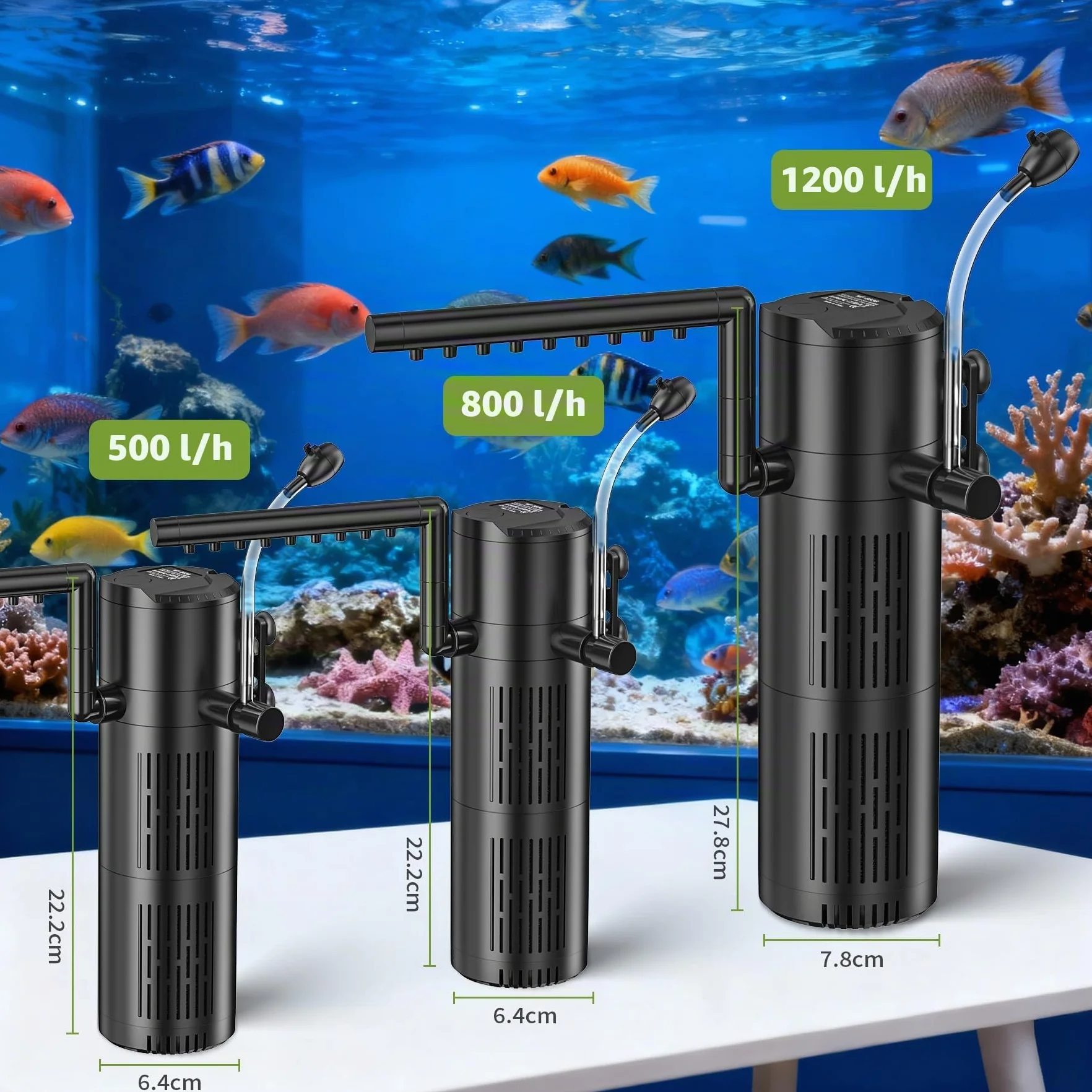 Forever Speed Filtro per Acquario con chiarificatore UVC 6W,Pompa Acquario Integrata, Filtro Interno 5 in 1 per acquari 40–100L (500L/H)