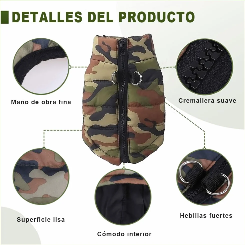 Voarge Giacca invernale per cani piccola taglia Gilet caldo con cerniera Camouflage L