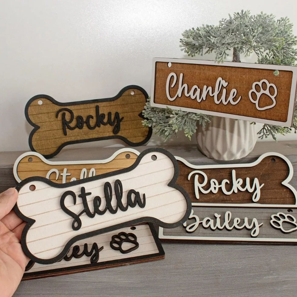 Cartello personalizzato per gabbia, cartello per cucce per cani, targhetta in legno personalizzata, targhe per camere per animali domestici, regalo per gli amanti dei cani (20 x 10 cm)