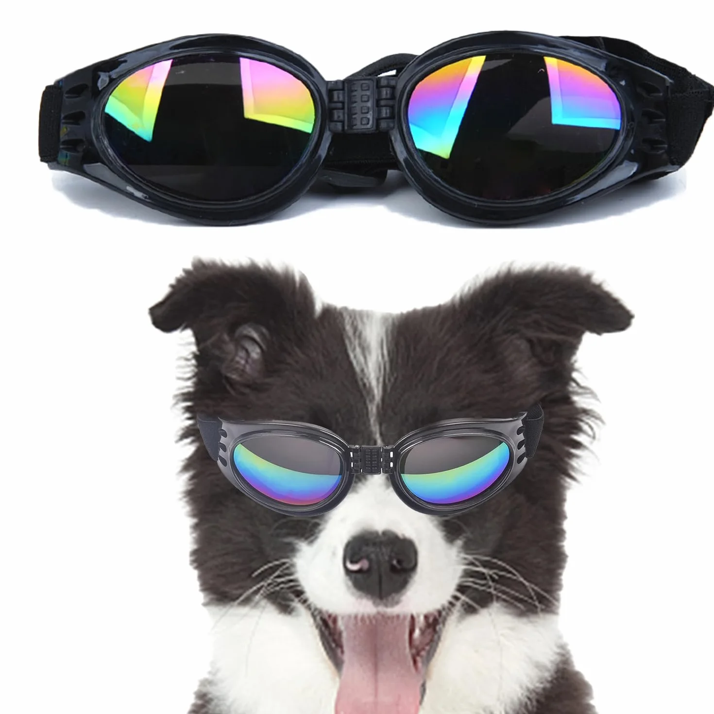 Occhiali da Sole per Cani Pieghevoli con Cinturini Regolabili, Accessori Domestici Protettivi