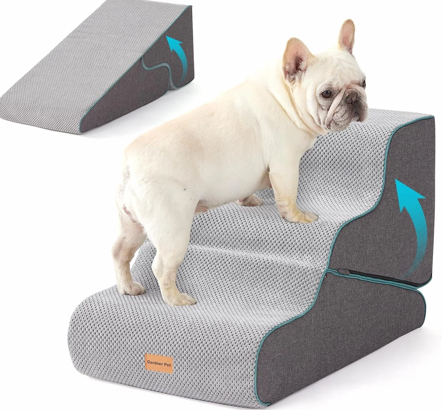 Gardner Pet Scala per Cani Piccoli 35/42cm 3 Gradini Rampina Antiscivolo Impermeabile Grigio