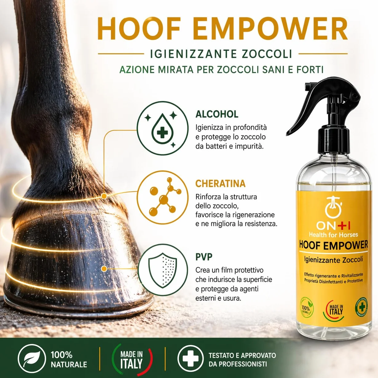 ON-H Hoof Empower 500 ml | Igienizzante e Rinforzante per Zoccoli Cavalli | Protegge da Umidità e Impurità - Favorisce Struttura Forte e Sana | Ideale per Uso Quotidiano in Scuderia