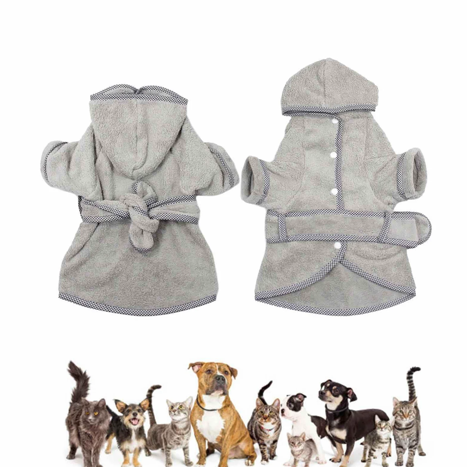 Pet Bathrobe Accappatoio per Cani per Il Dopo Bagno, Asciugamano per Animali da Bagno, Accappatoio con Cappuccio per Cani E Gatti di Tutte Le Razze, Asciugamano Assorbente,Grigio,3XL
