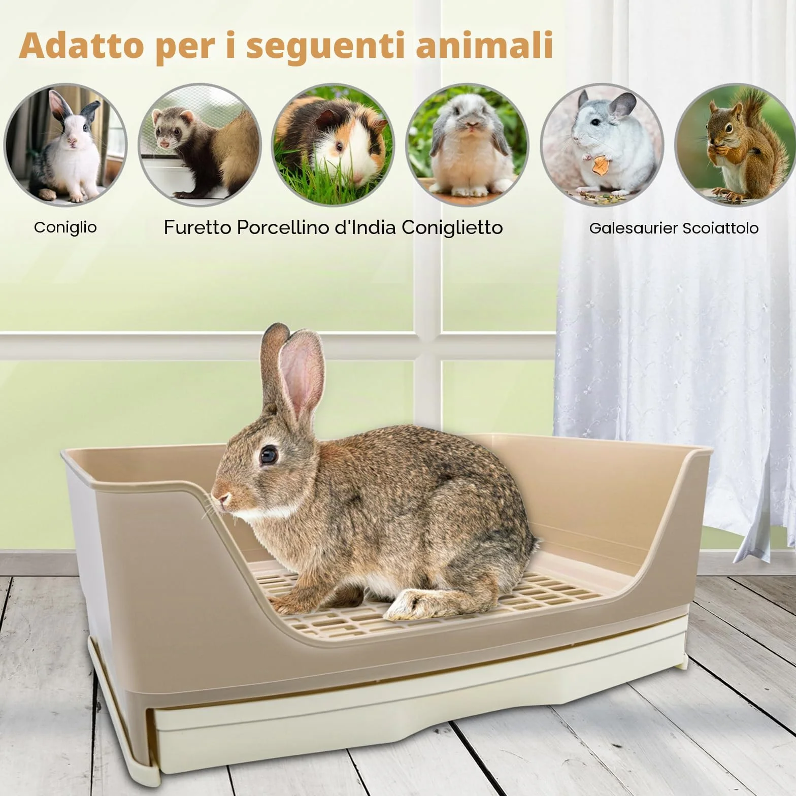 HYLYUN Lettiera per conigli, grande angolo con cassetto estraibile, per casa, gabbia per gatti, con pala durevole per piccoli animali, porcellini d'India