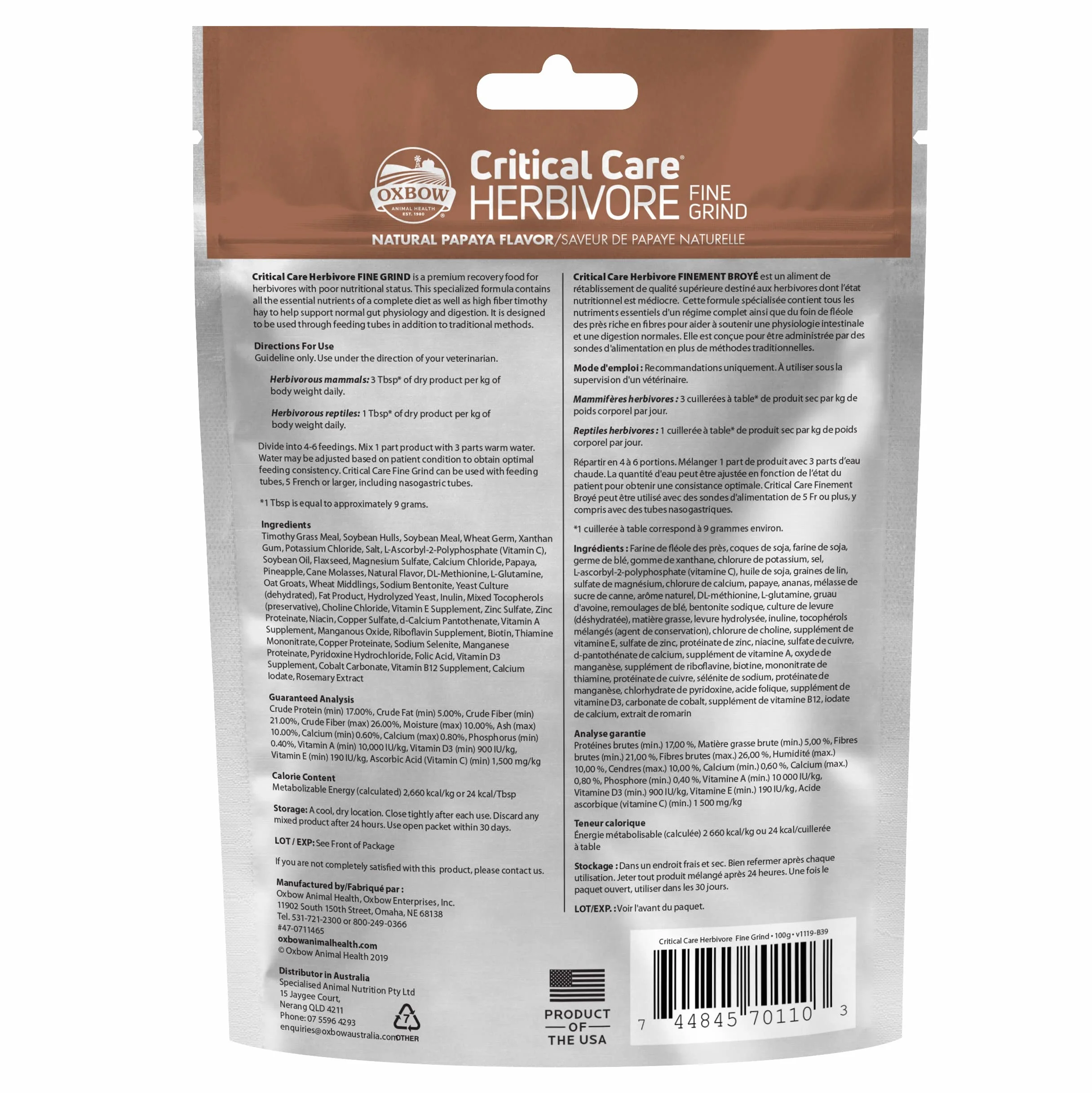 Oxbow Critico Cura Macinatura Fine Animale Domestico Supplemento, 100 g