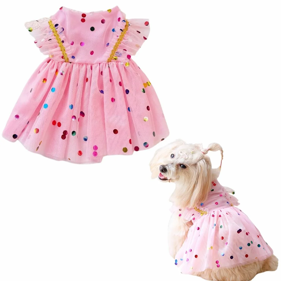 Vestito con Tutù per Cani Abito da Cane Gonna da Cucciolo Abiti da Principessa Tutù Abito da Sposa in Pizzo di Lusso com Pois(S)