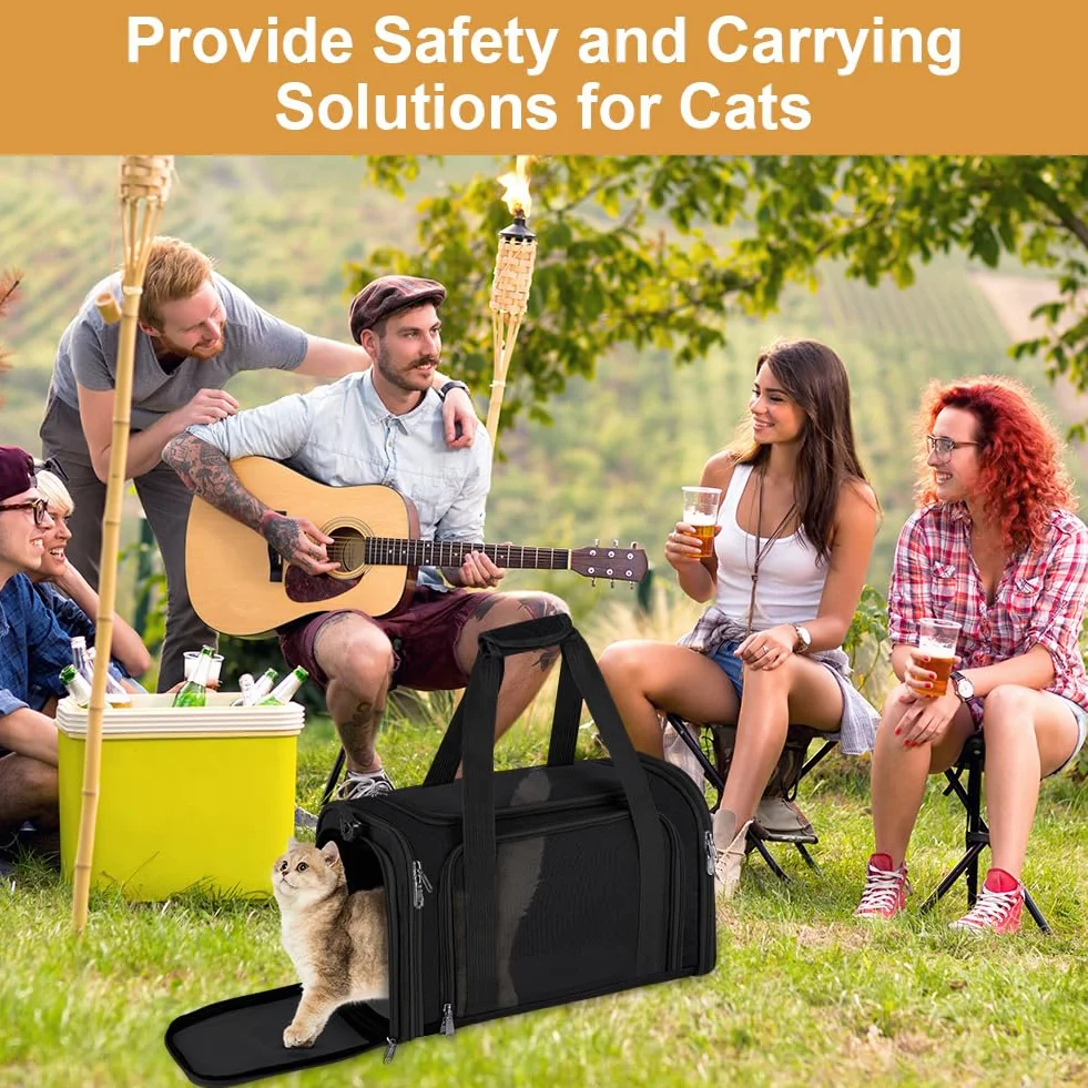 Borsa trasportino per cani pieghevole,40*25*25cm Trasportino per Cani Gatti Borsa da Trasporto Cane con Materasso,Traspirante,Tappetino Lavabile Rimovibile per gatti e animali fino a 4.54kg,Nero