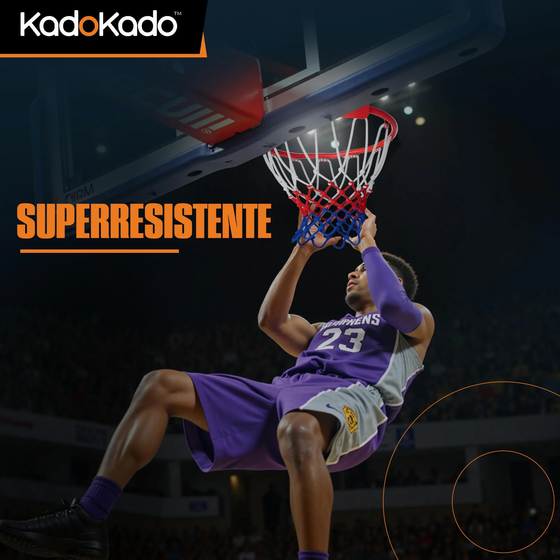 Rete per Basket Professionale 150g, Rete Resistente per Canestro Esterno, 12 Ganci, Bianco Rosso Blu