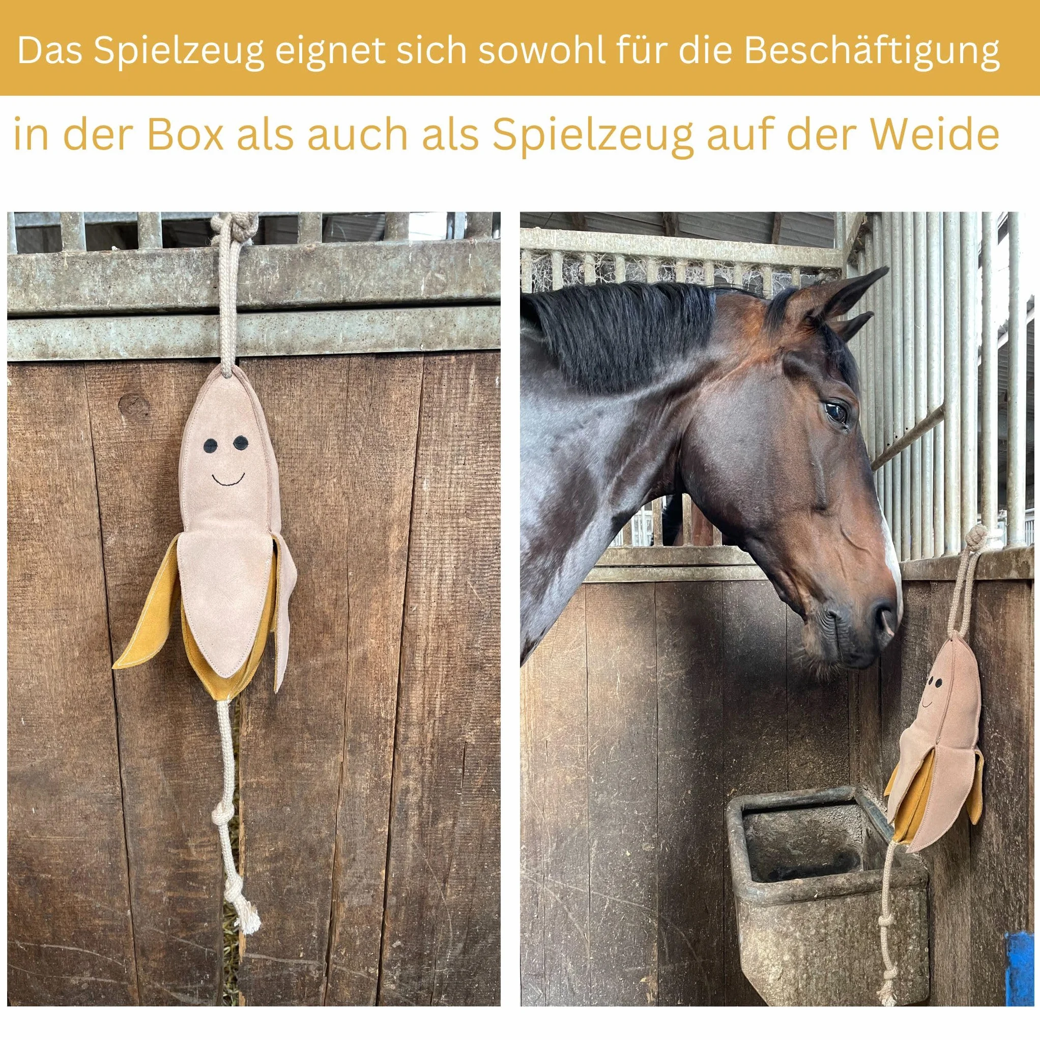 Giocattoli per cavalli come intrattenimento, Box, Paddock, pascolo Giocattoli per cavalli contro la noia robusti in pelle scamosciata (Banana)