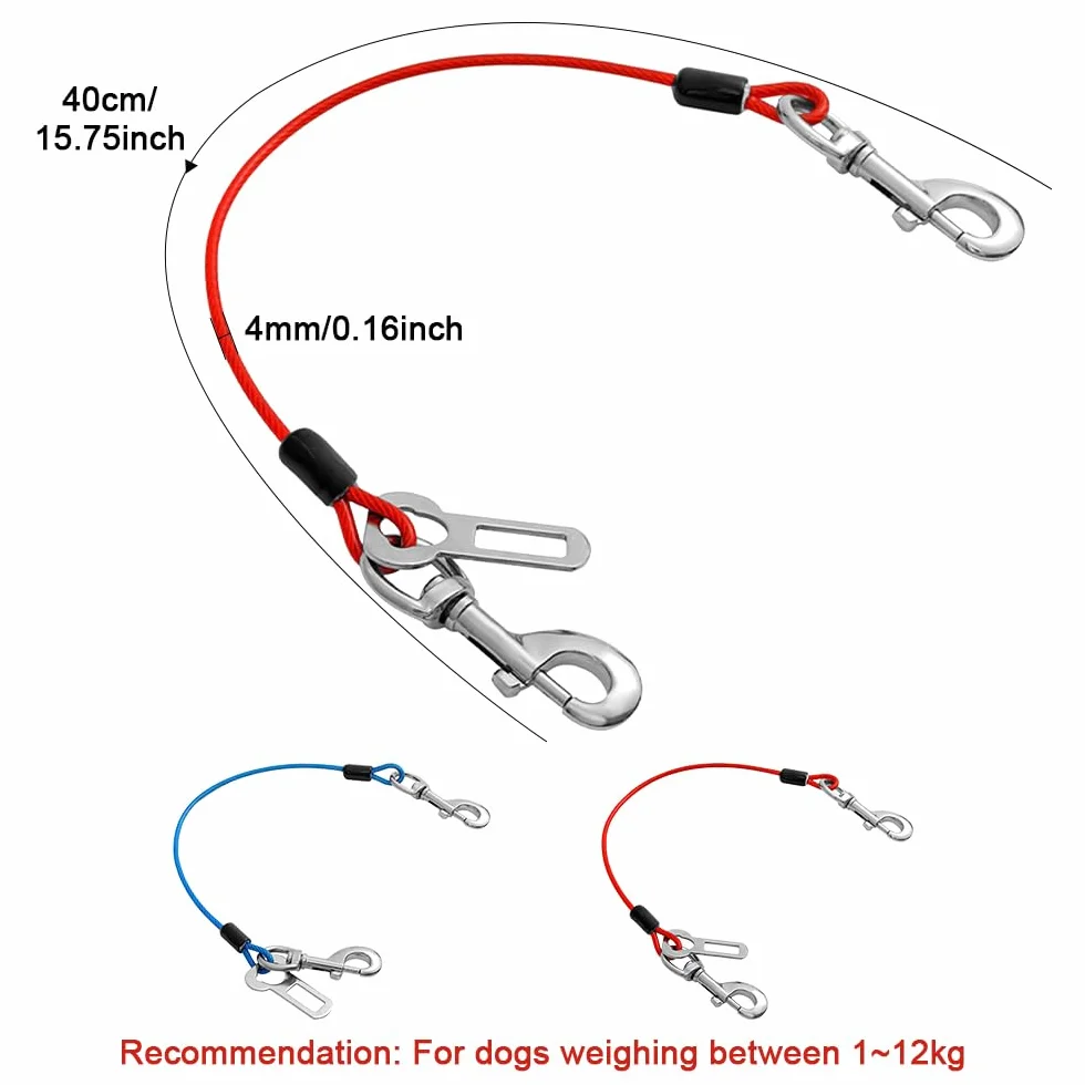 2 Pezzi Guinzaglio per Cani Prova di Masticare, 40 cm Cintura di Sicurezza per Cani Auto, Cavo per Legare Il Cane, Guinzaglio Retriever Resistente per Cuccioli, Cane di Piccola e Media Taglia
