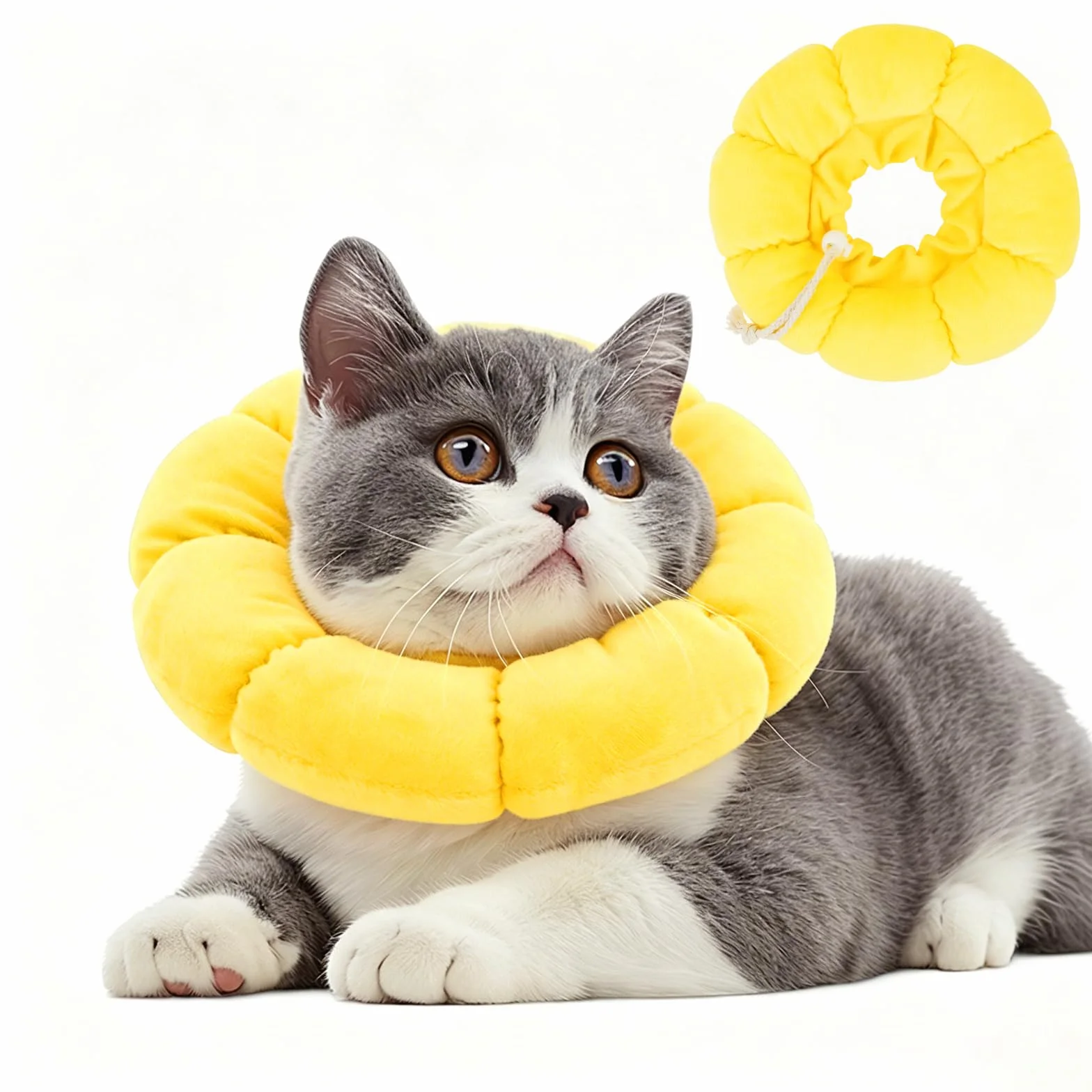 Collare Elisabettiano Gatto, Collare Protettivo Gatto, Regolabile, Morbido e Comodo, Protettivo Dopo Chirurgia, Anti-morso per Animali Domestici Dopo l'Intervento Chirurgico,Girasole Carino (XS)