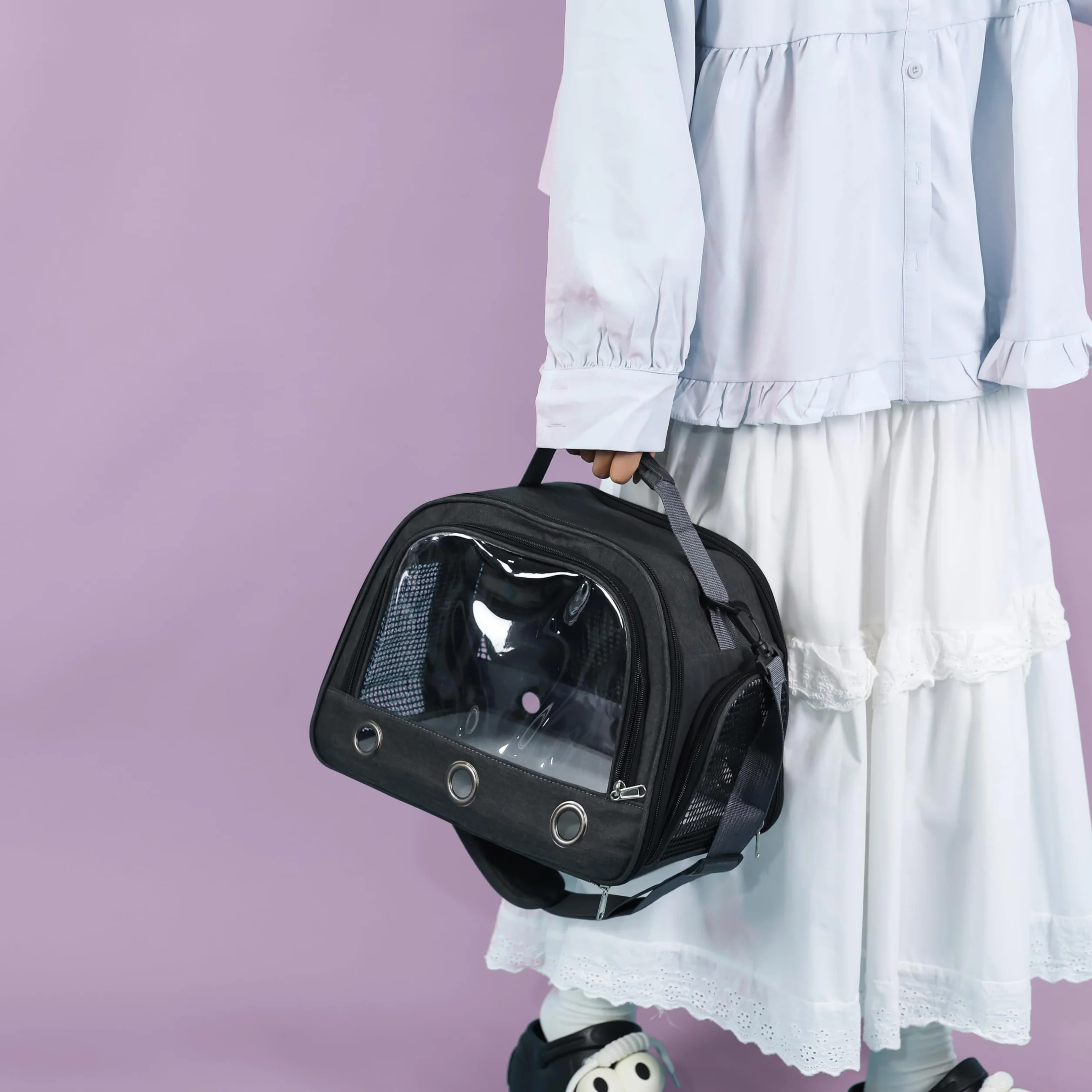 SOLAPOLLO Borsa per pappagalli, traspirante, per criceti, borsa da viaggio all'aperto, coniglio, riccio, uccello, borsa portatile (nero)